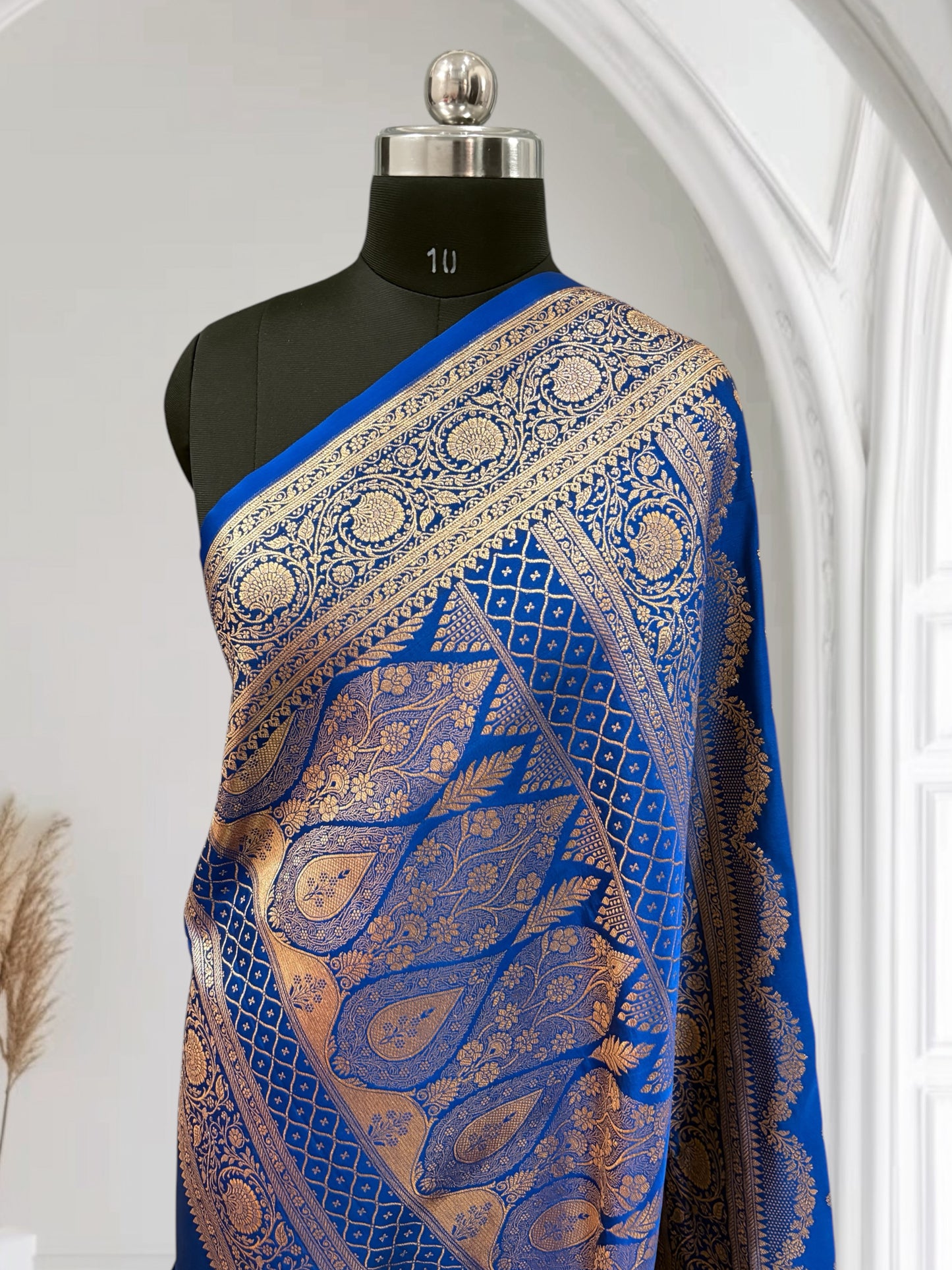 Royal Blue Buti Satin Kataan Silk Saree