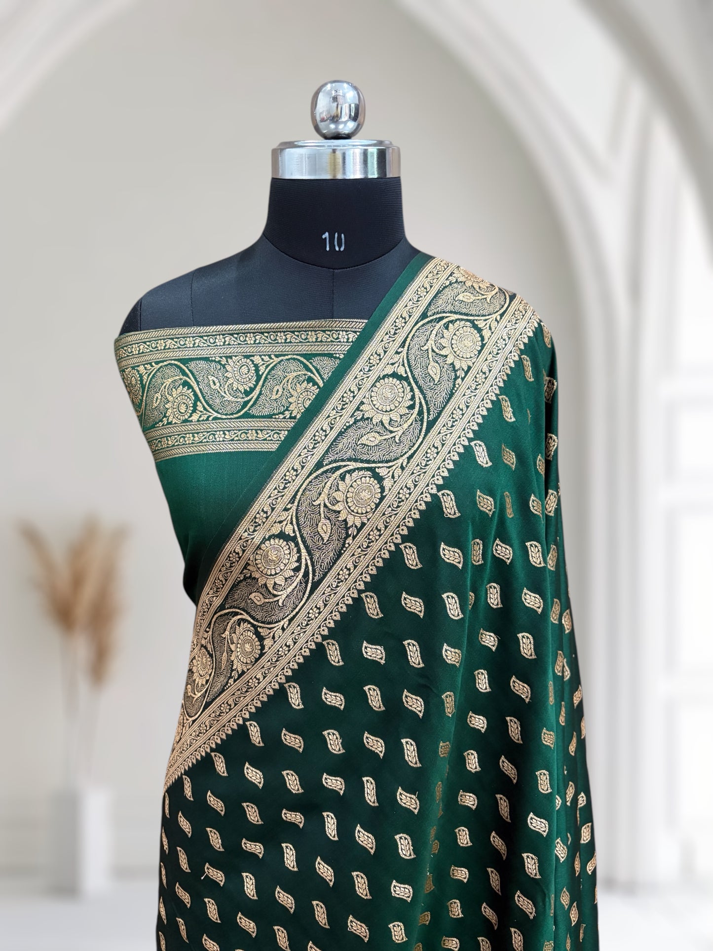 Green Satin Kataan Silk Saree