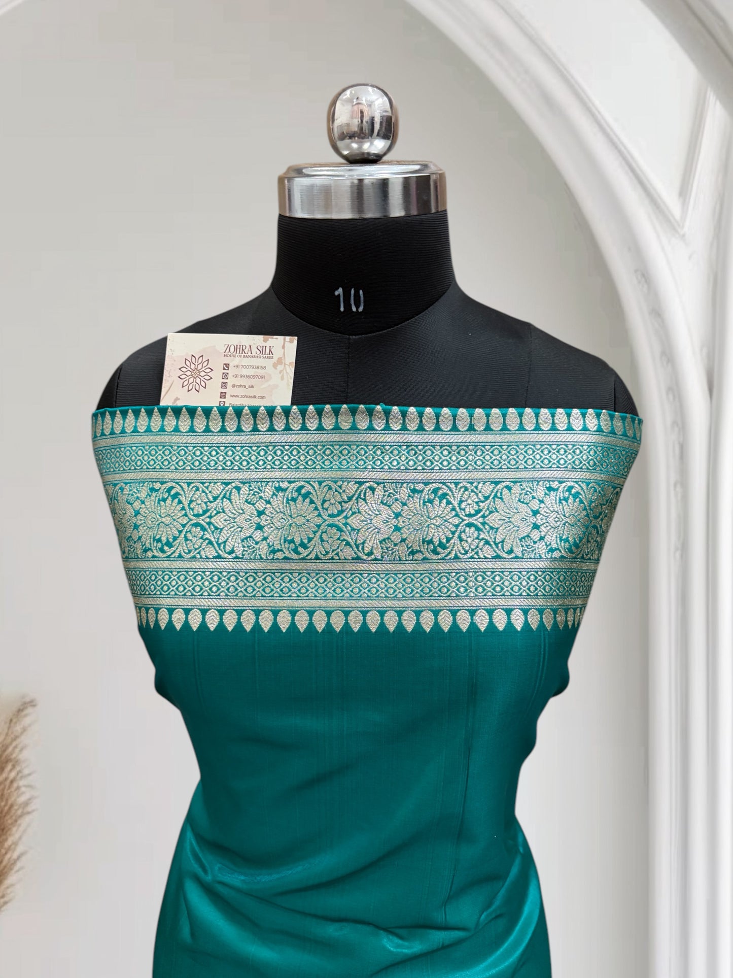 Rama Green Jaal Pattern Satin Silk Saree