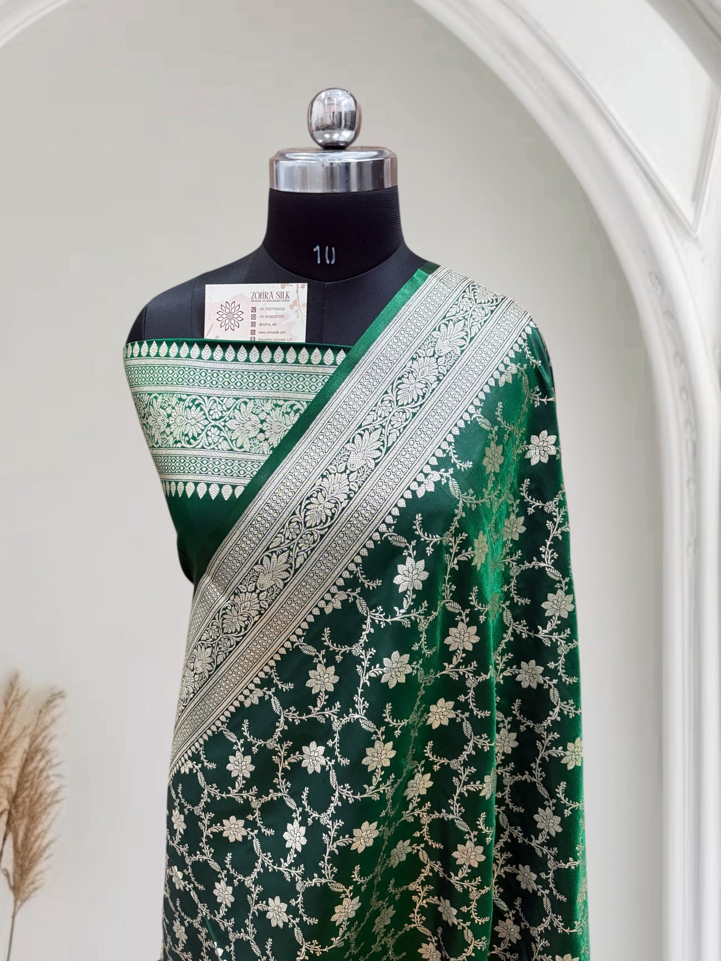 Satin Silk Banarasi Saree in Dark Green