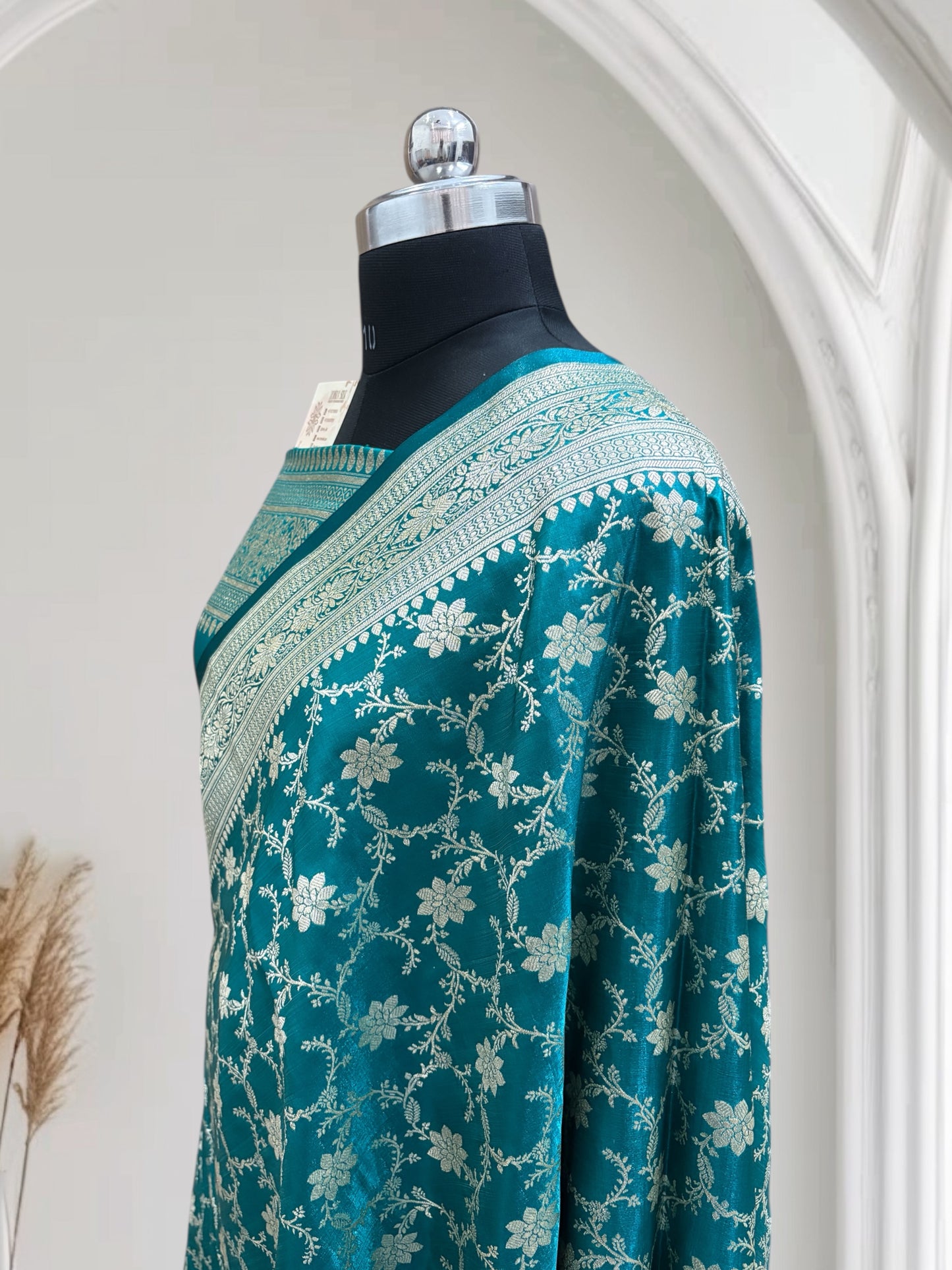 Satin Silk Banarasi Saree in Firoza