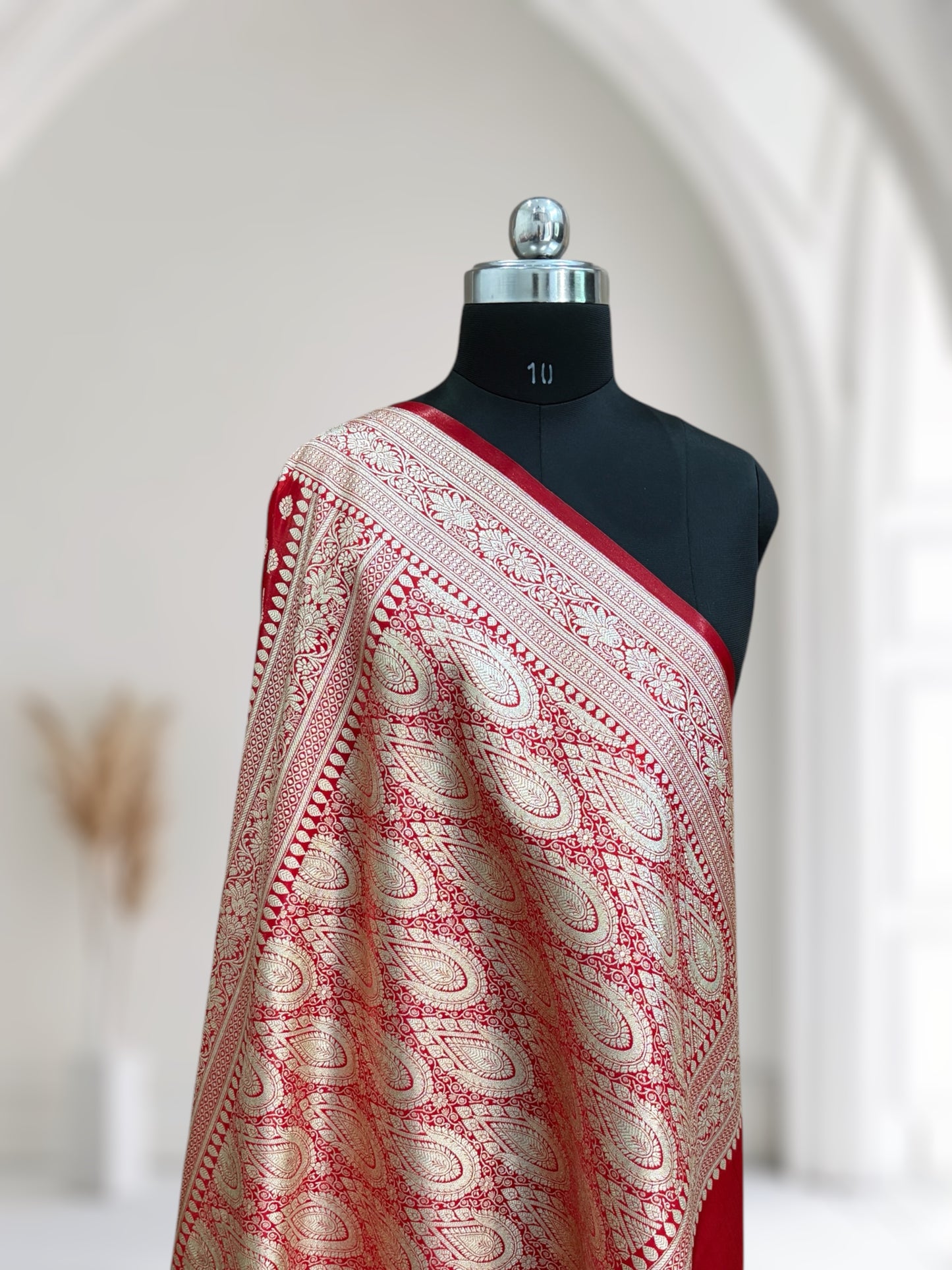 Red Buti Satin Silk Saree