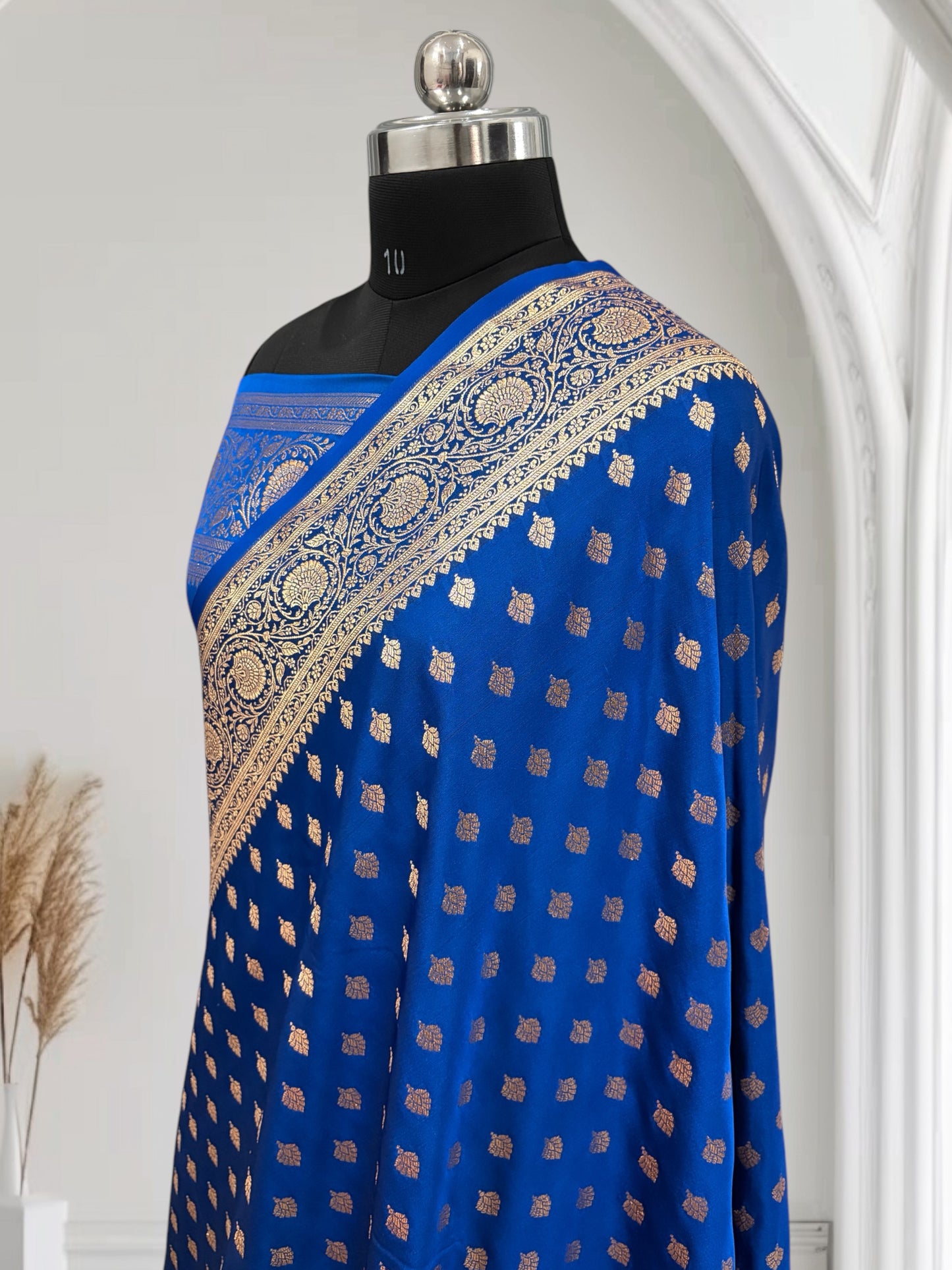 Royal Blue Buti Satin Kataan Silk Saree