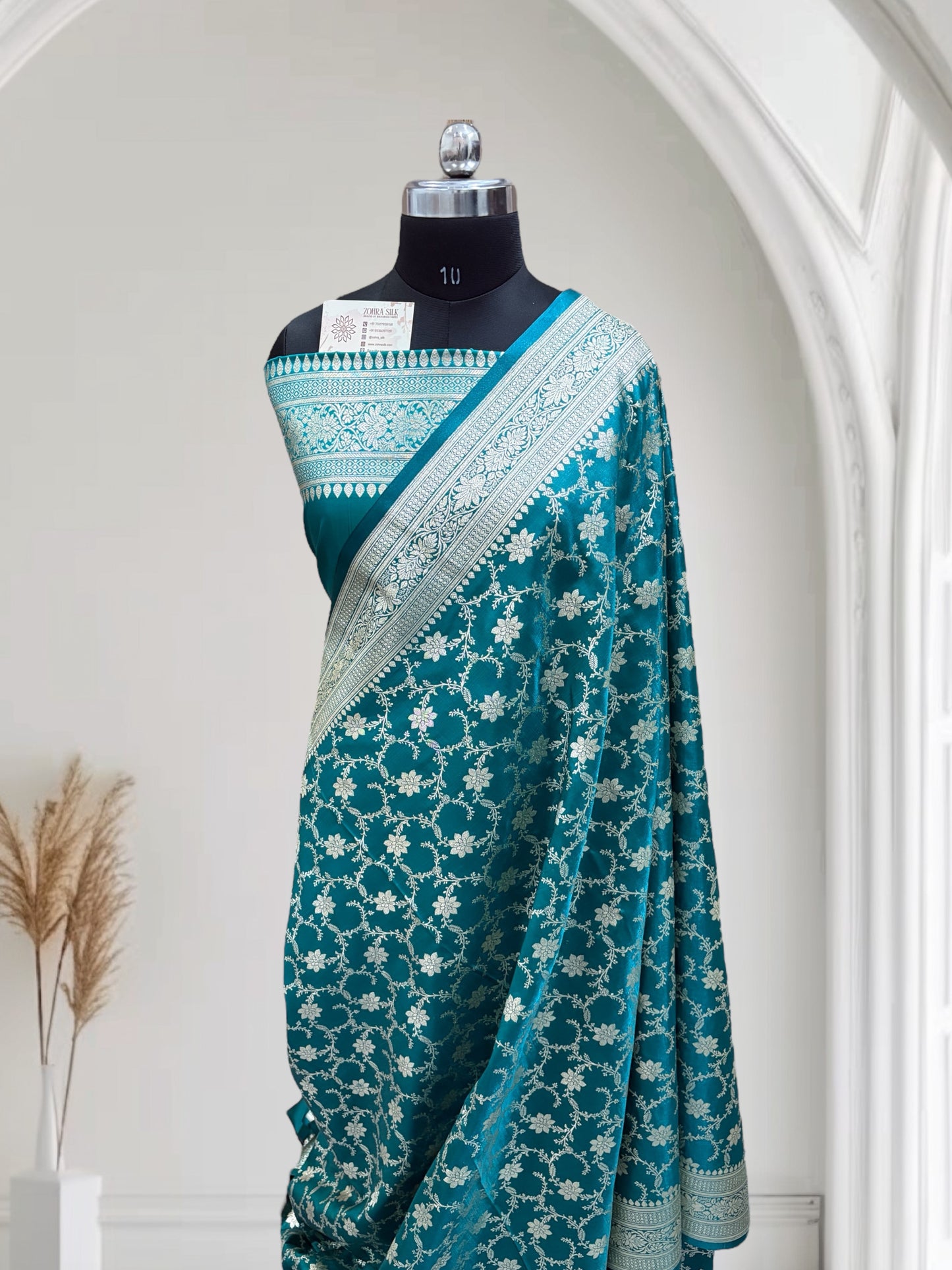 Satin Silk Banarasi Saree in Firoza