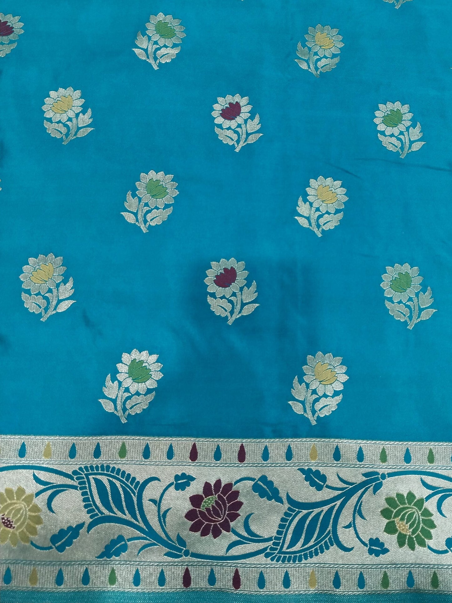 Blue-Green Golden Zari Mashru Silk Banarasi Saree