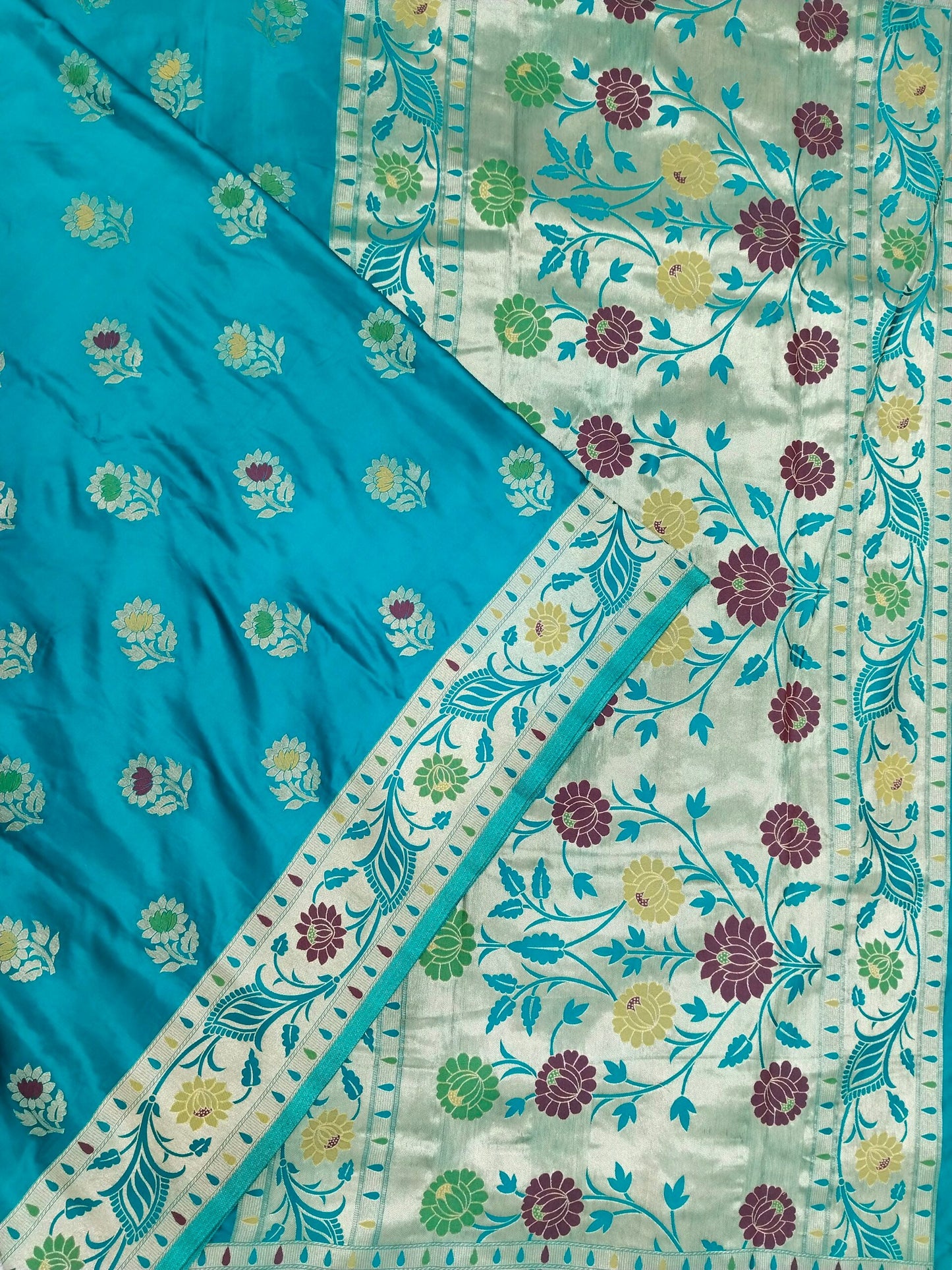 Blue-Green Golden Zari Mashru Silk Banarasi Saree