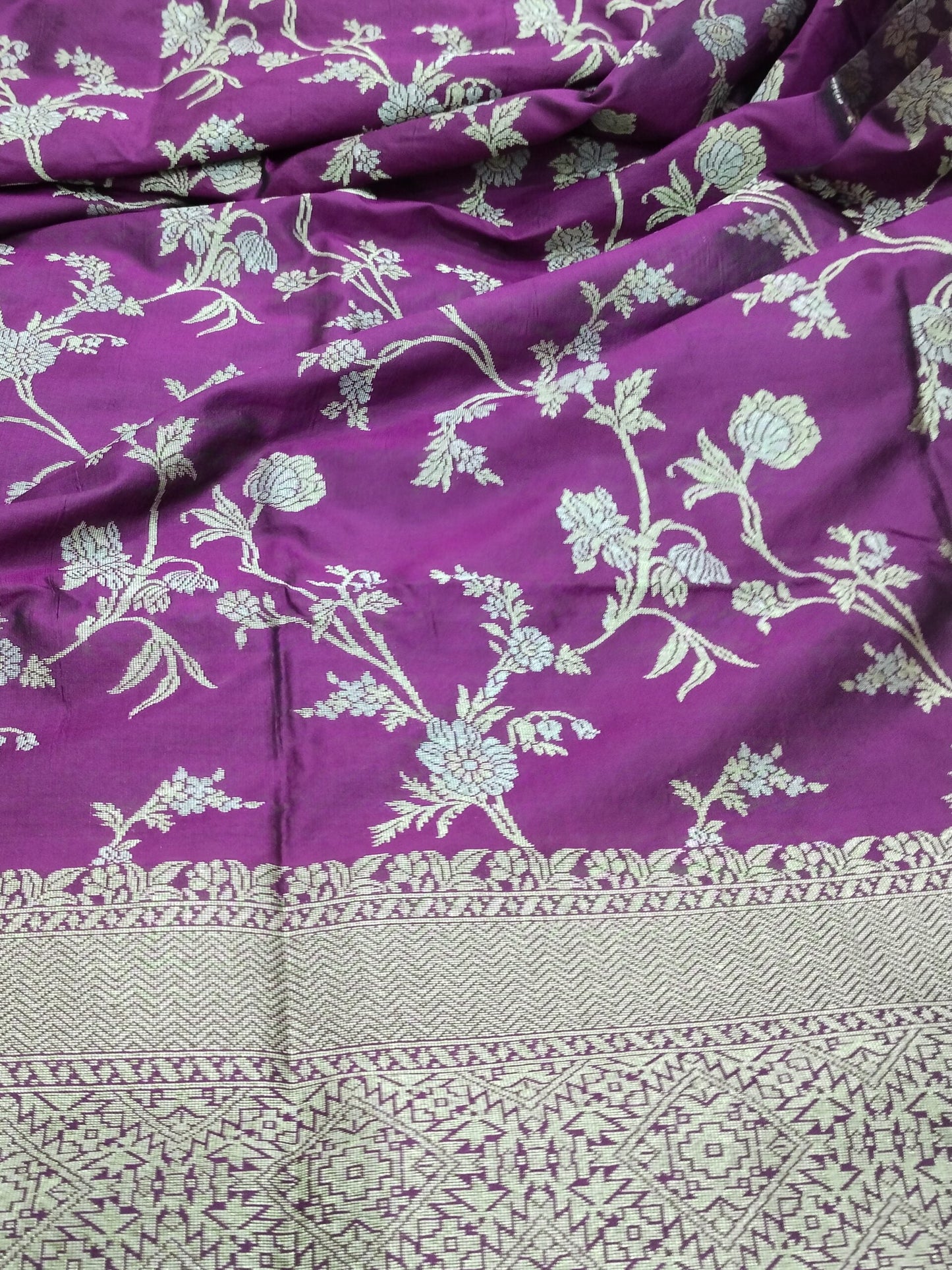 Rose Pink Golden & Silver Zari Pure Silk Banarasi Saree