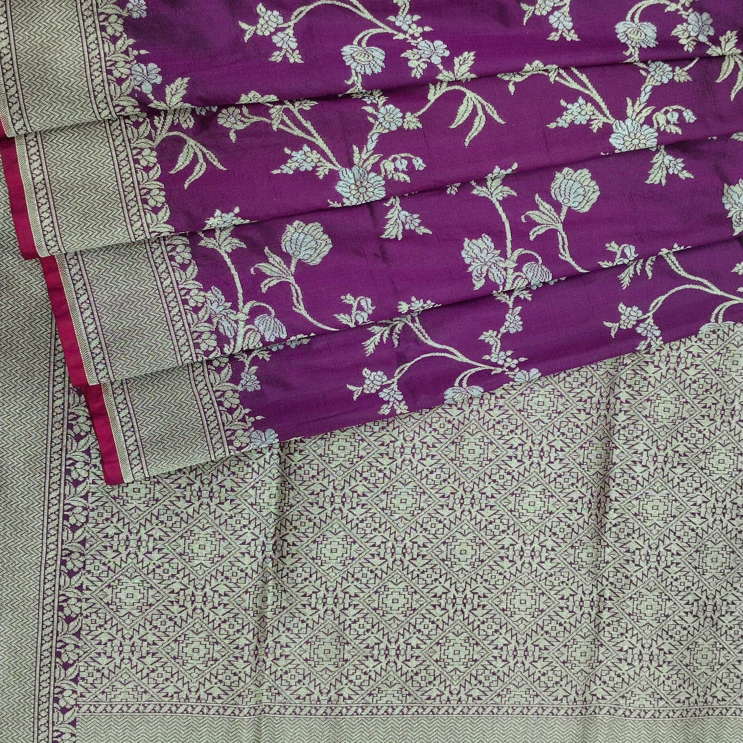 Rose Pink Golden & Silver Zari Pure Silk Banarasi Saree