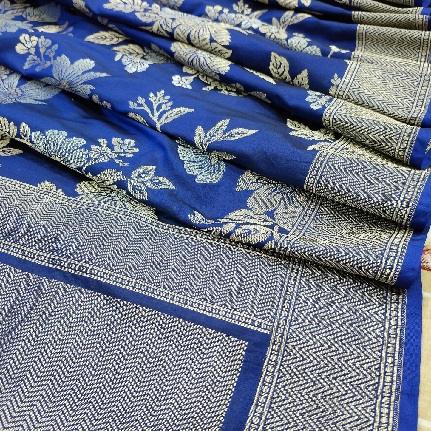 Blue Ganga Jamuna Pure Silk Banarasi Saree