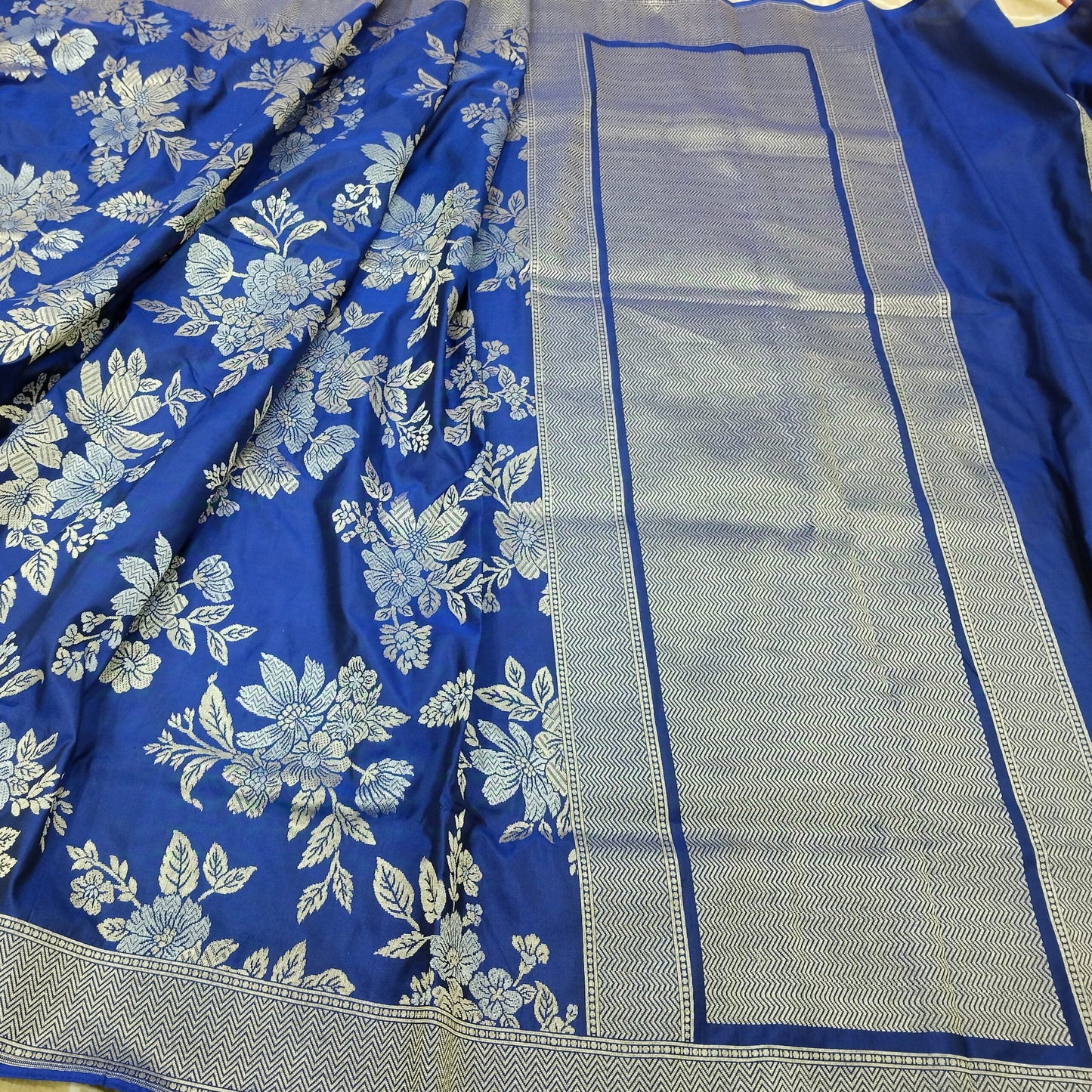 Blue Ganga Jamuna Pure Silk Banarasi Saree