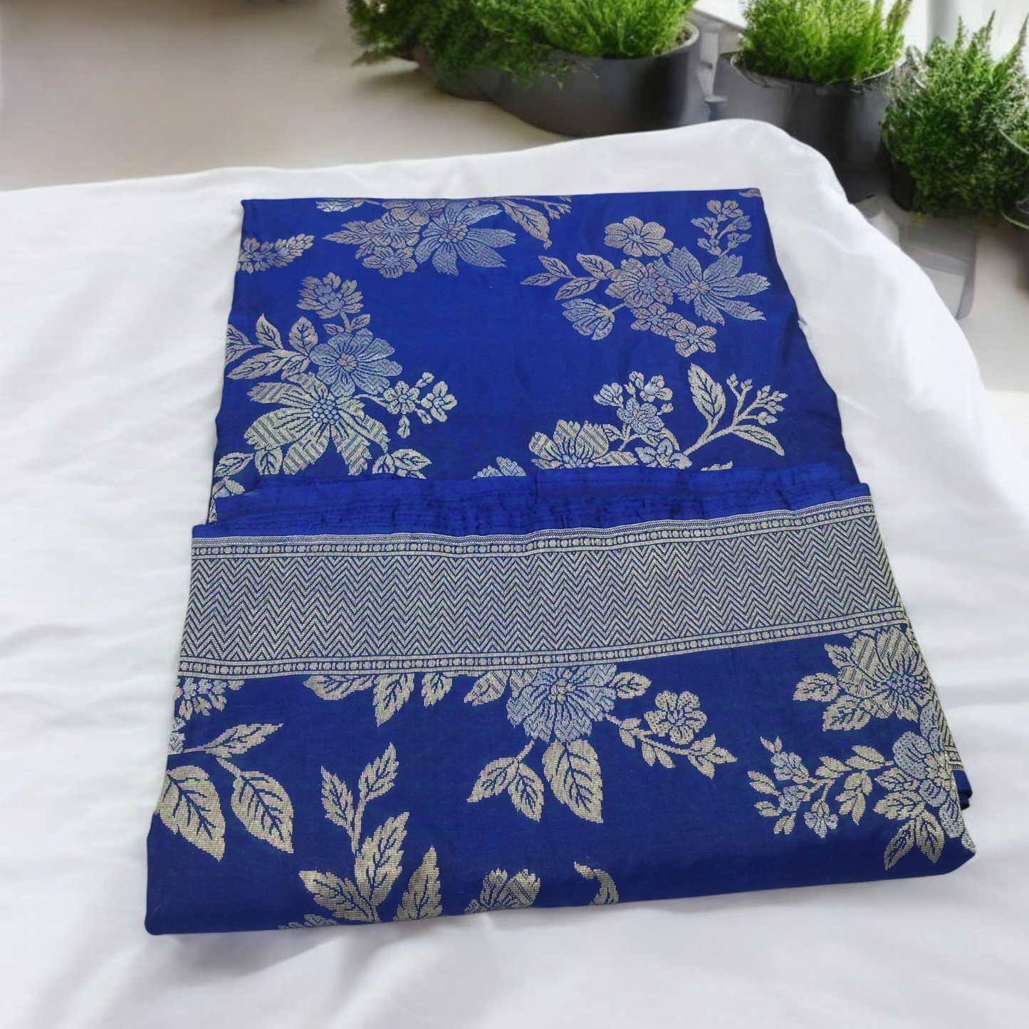 Blue Ganga Jamuna Pure Silk Banarasi Saree