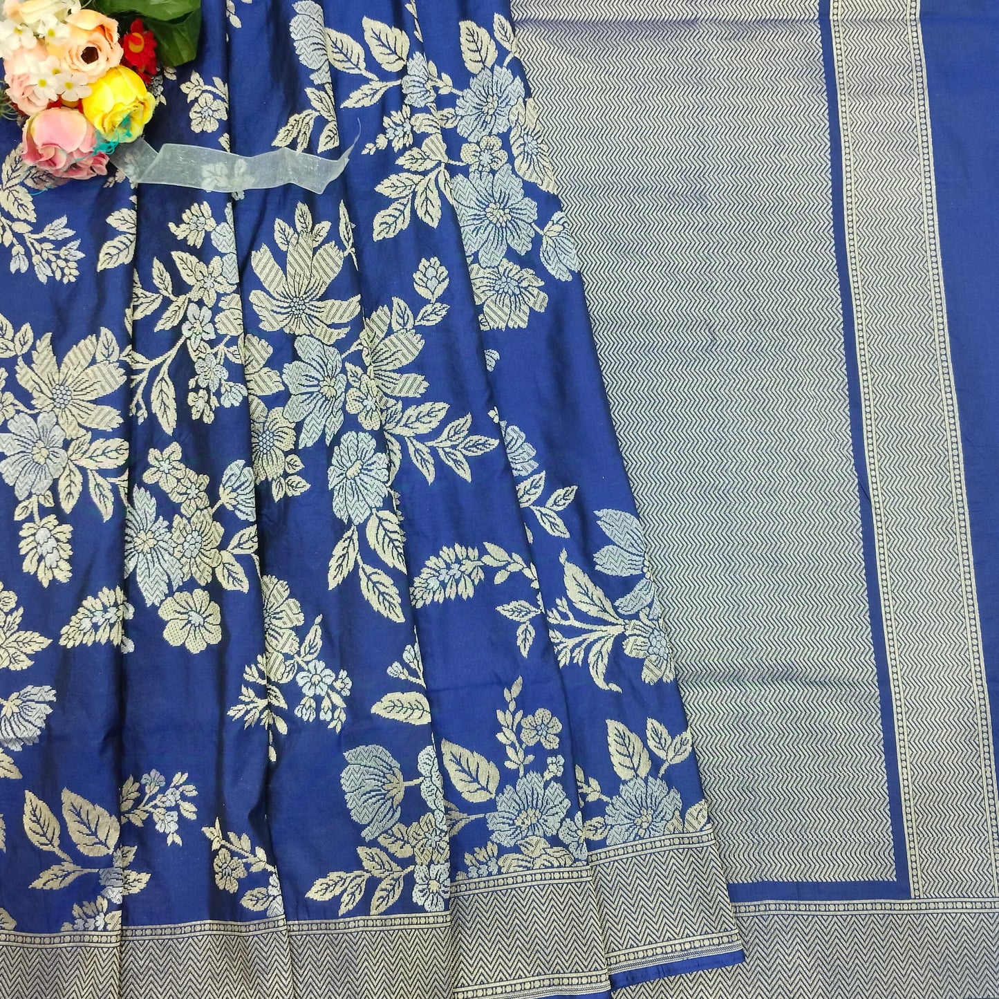 Blue Ganga Jamuna Pure Silk Banarasi Saree