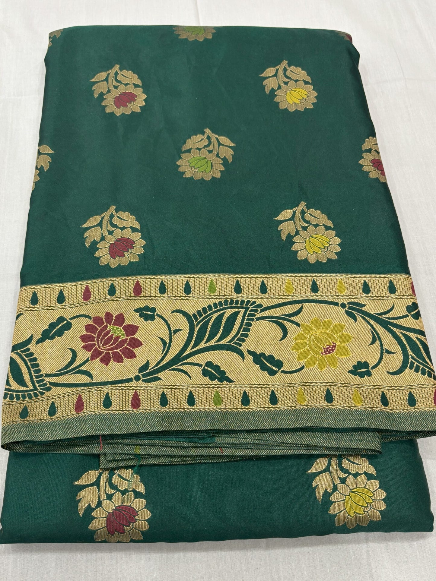 Green Golden Zari Mashru Silk Banarasi Saree