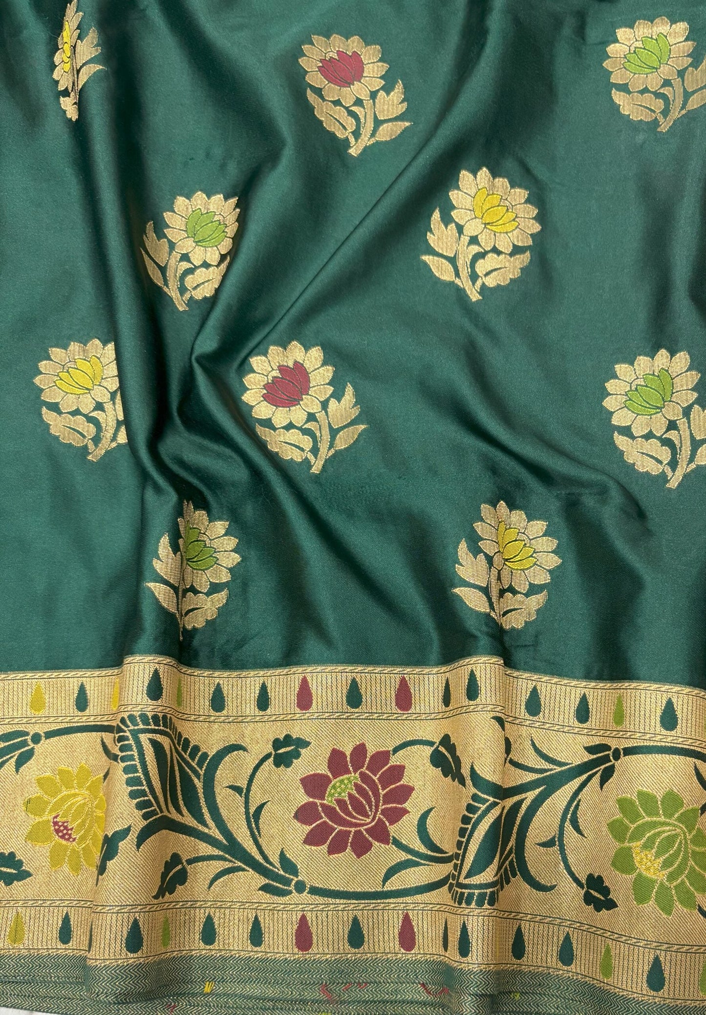 Green Golden Zari Mashru Silk Banarasi Saree