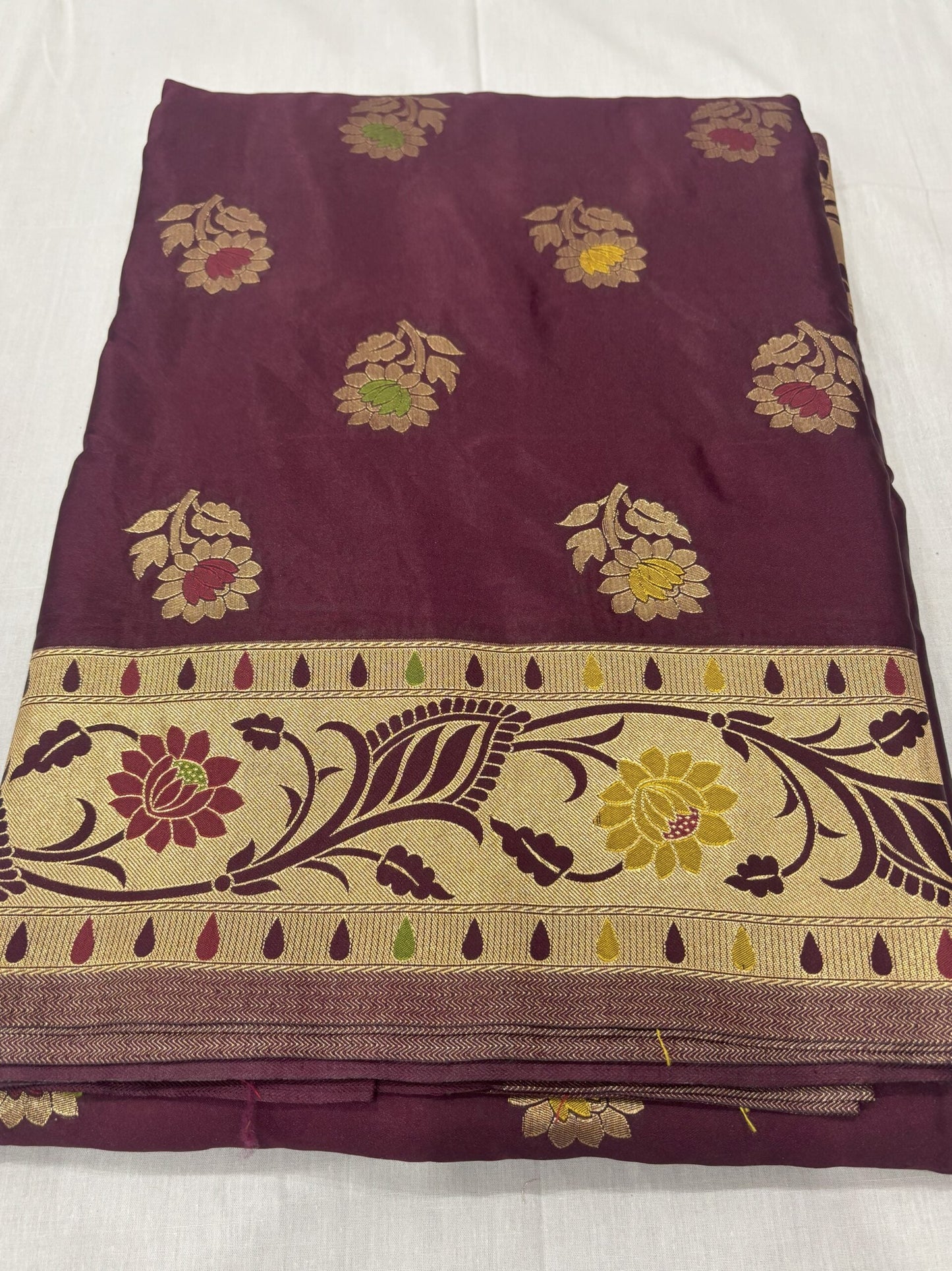 Brown Golden Zari Mashru Silk Banarasi Saree