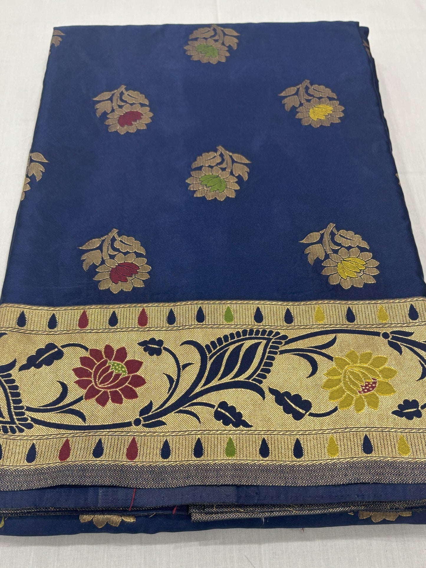 Royal Blue Golden Zari Mashru Silk Banarasi Saree