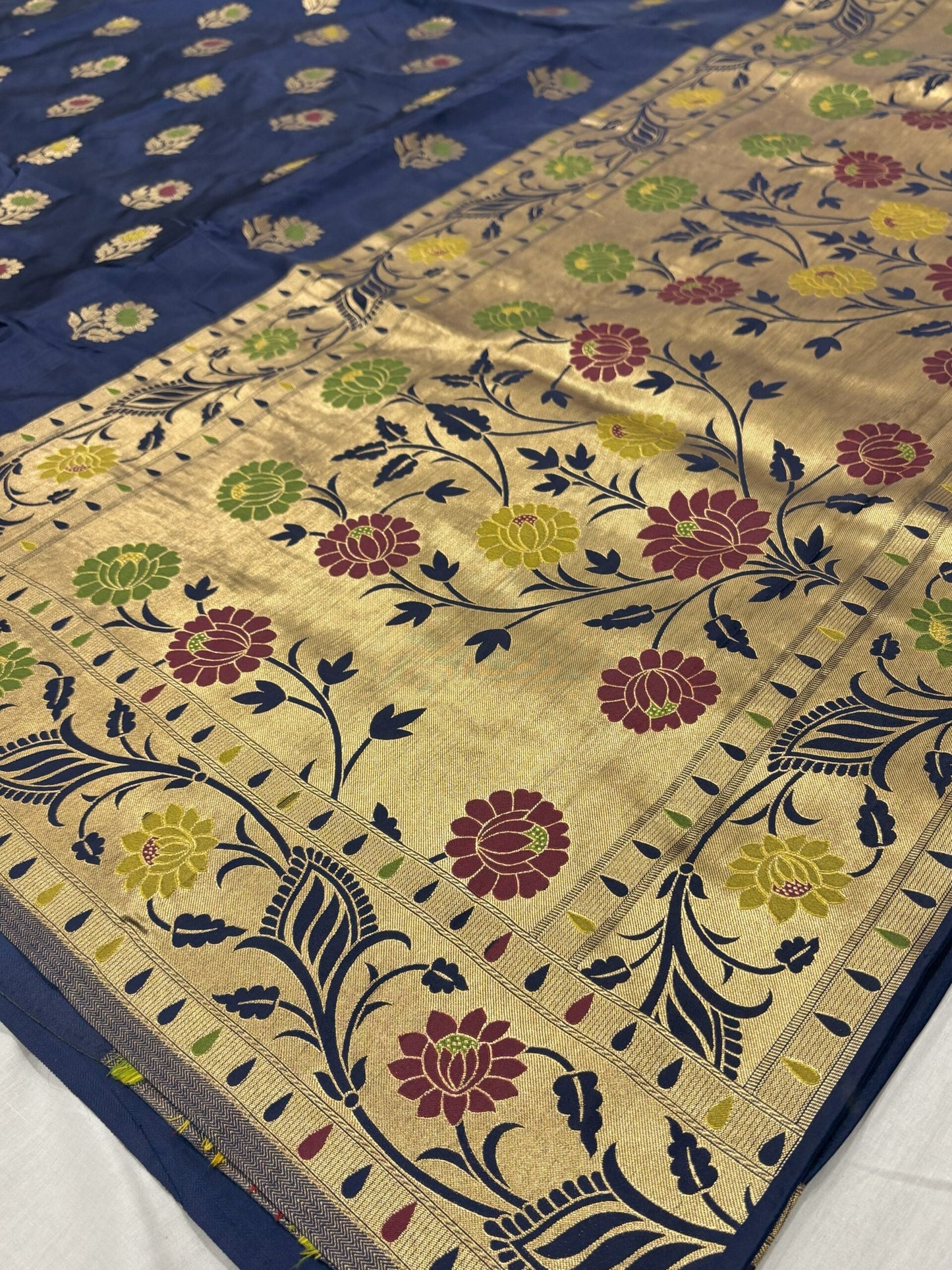 Royal Blue Golden Zari Mashru Silk Banarasi Saree
