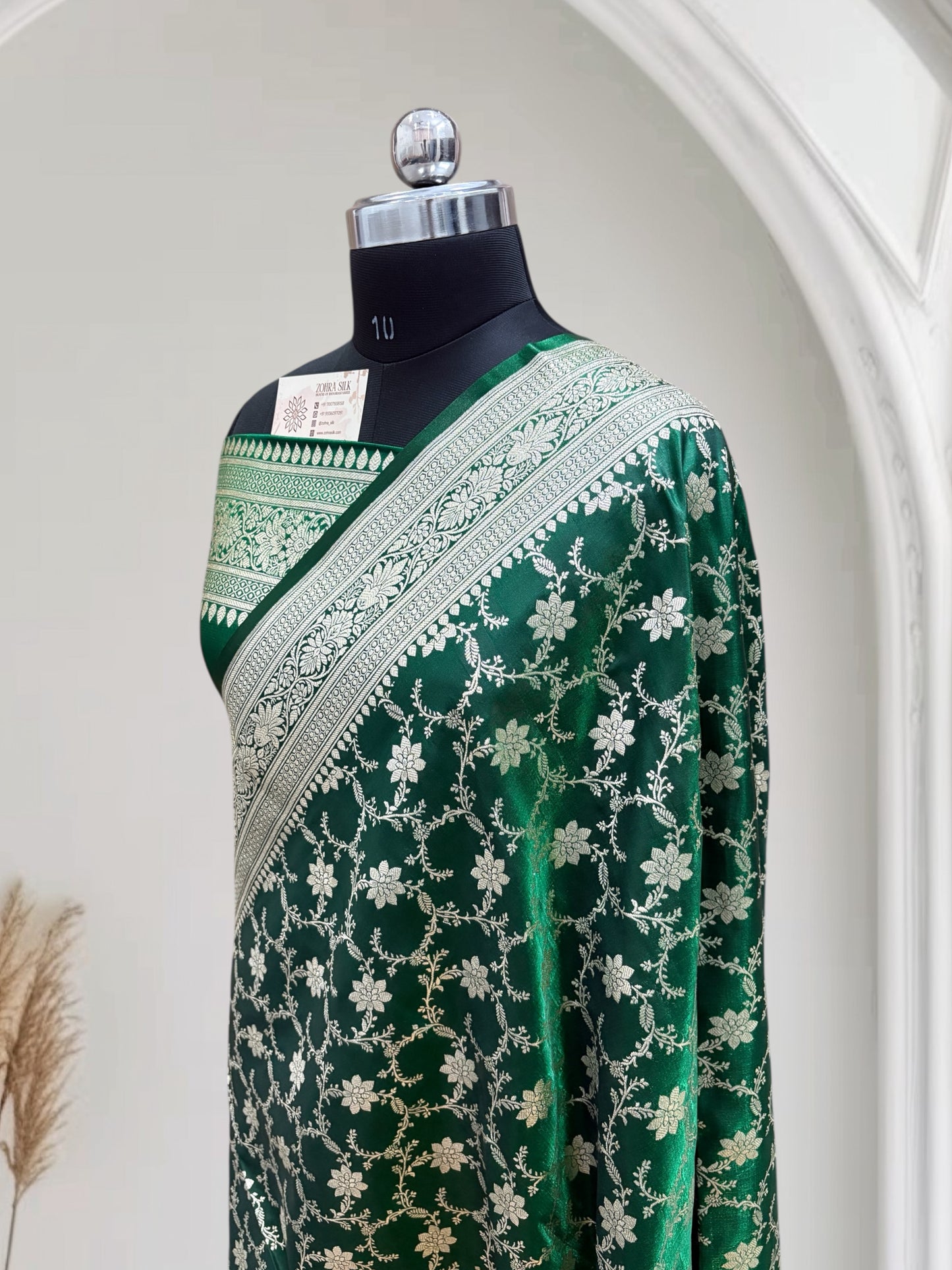 Satin Silk Banarasi Saree in Dark Green