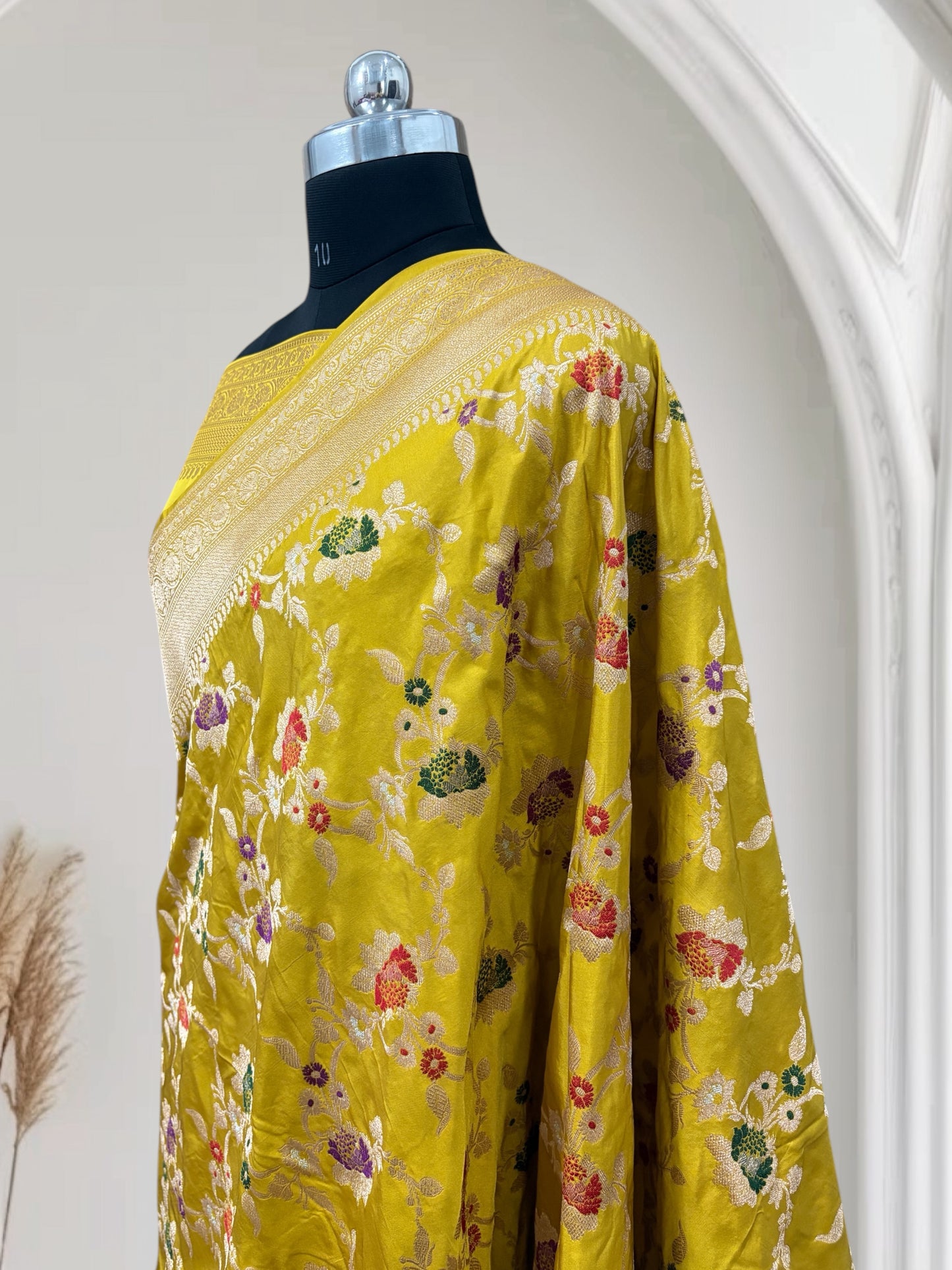 Yellow Multi Colour Meena Pure Kataan Silk Banarasi Saree