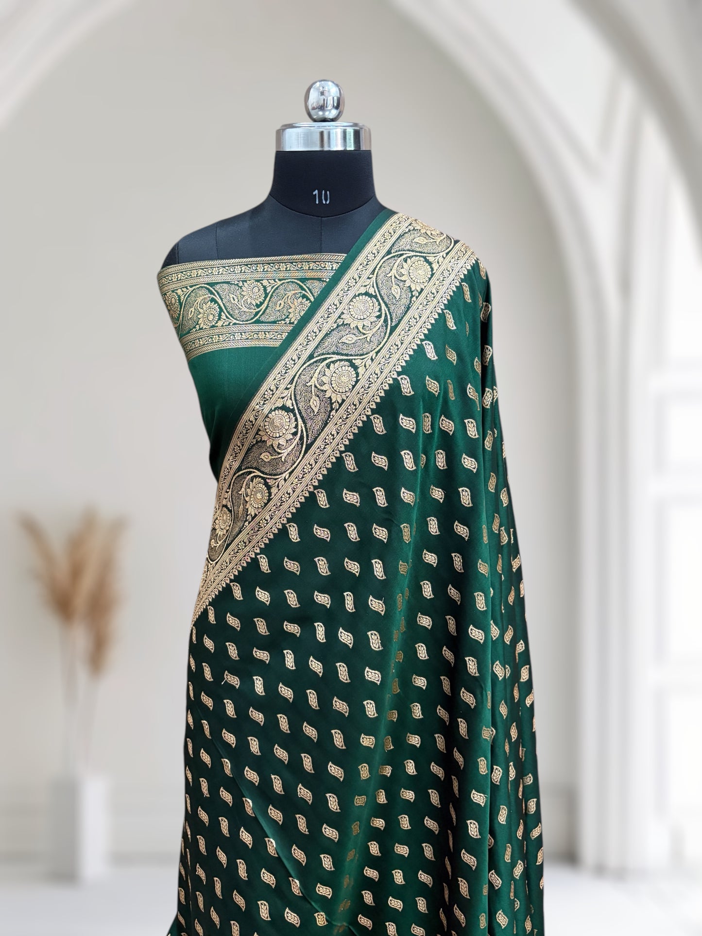 Green Satin Kataan Silk Saree