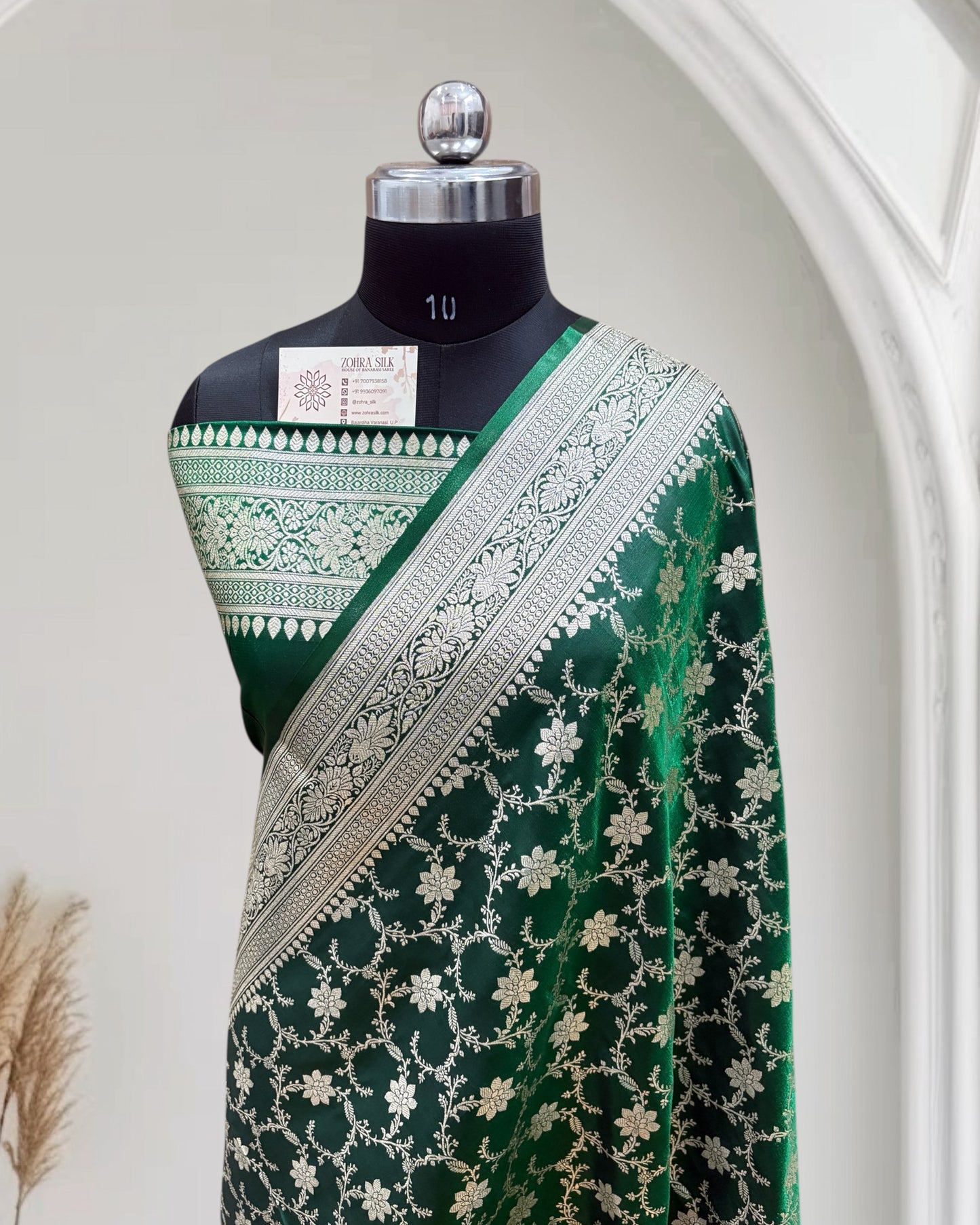 Satin Silk Banarasi Saree in Dark Green