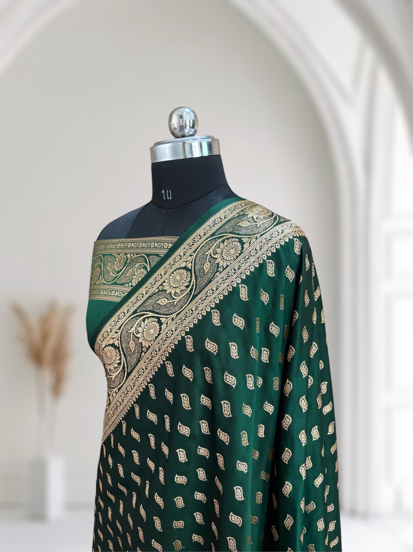 Green Satin Kataan Silk Saree