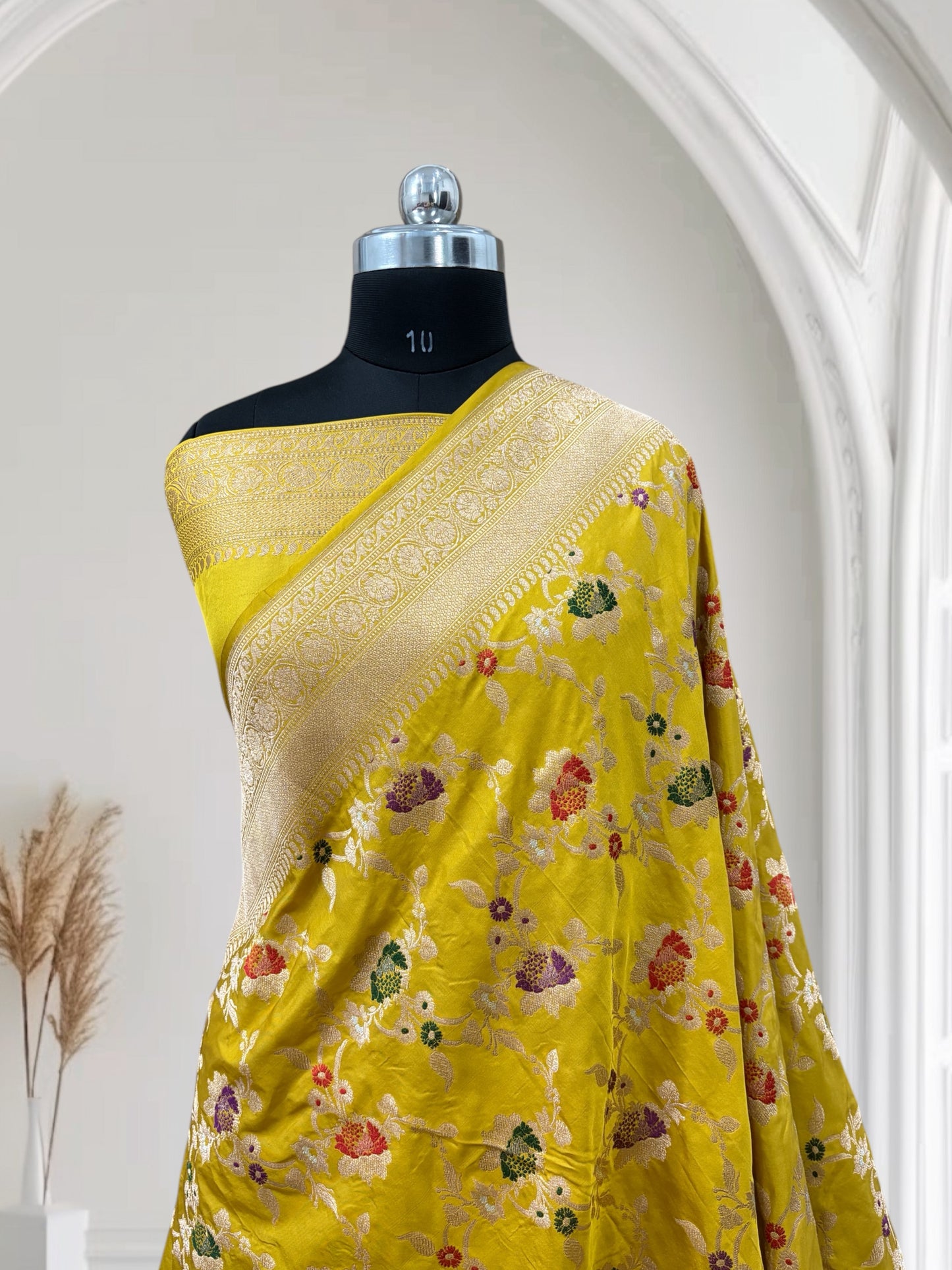 Yellow Multi Colour Meena Pure Kataan Silk Banarasi Saree