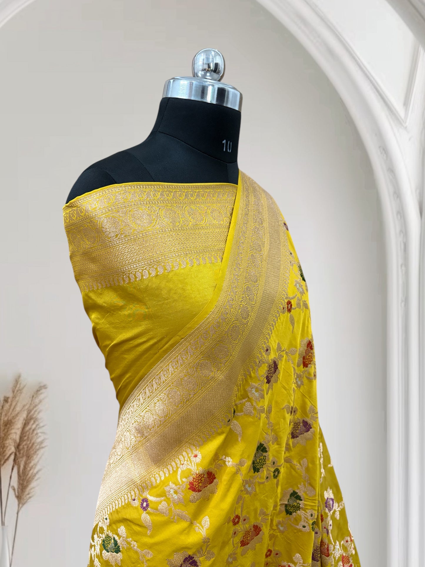 Yellow Multi Colour Meena Pure Kataan Silk Banarasi Saree
