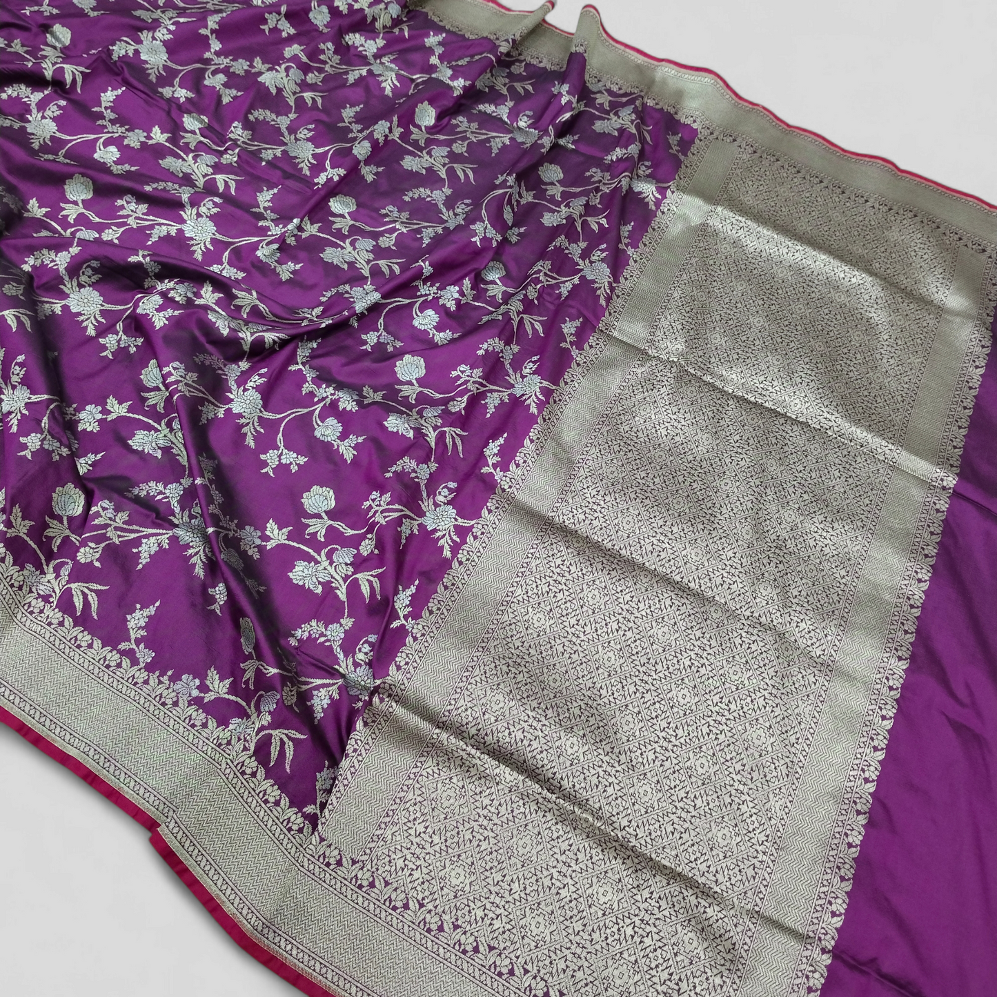 Rose Pink Golden & Silver Zari Pure Silk Banarasi Saree
