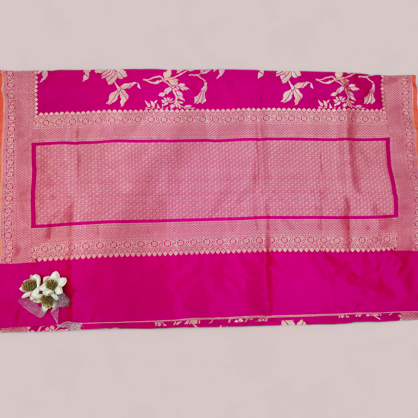 Pink Orange Tone Ganga Jamuna Pure Silk Banarasi Saree