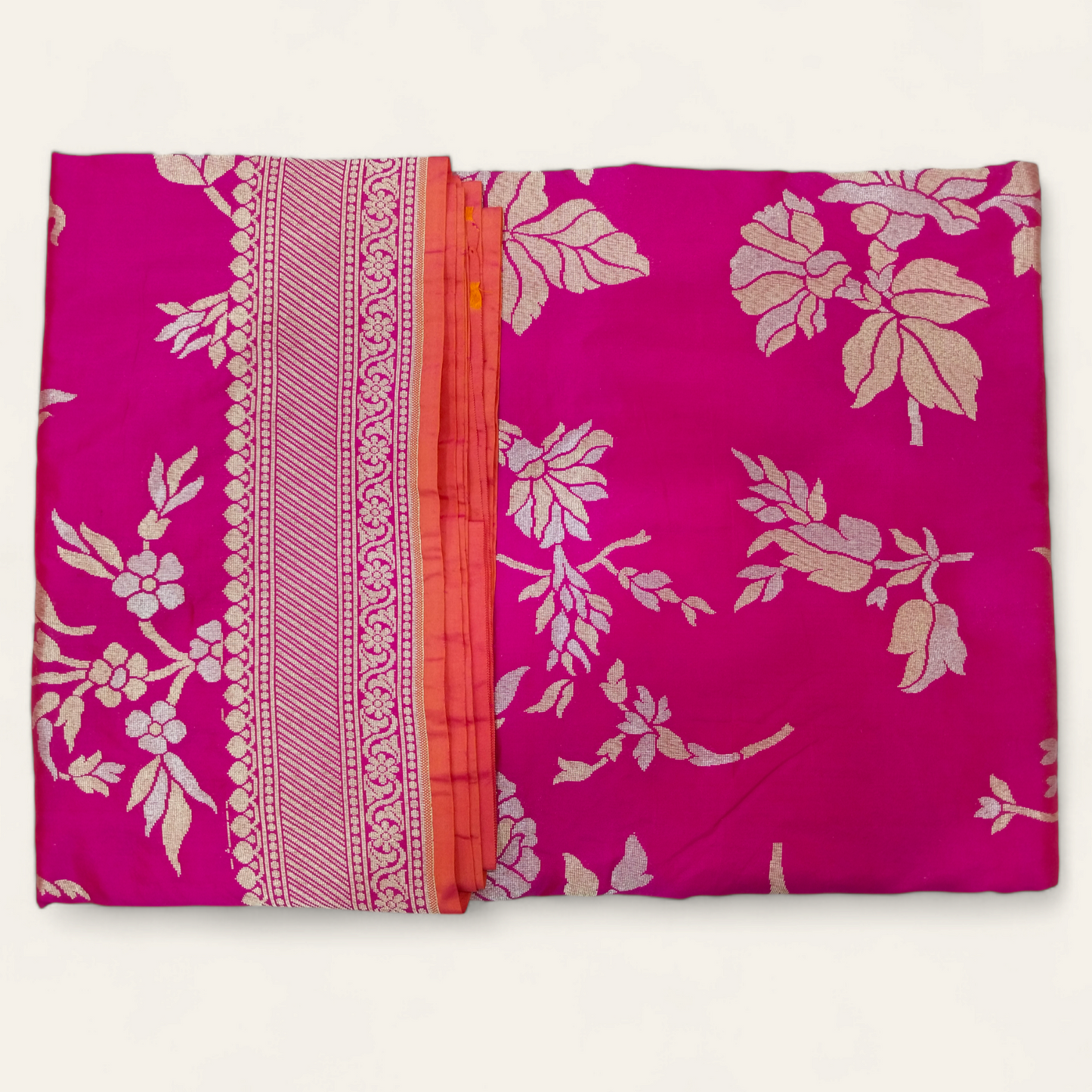 Pink Orange Tone Ganga Jamuna Pure Silk Banarasi Saree