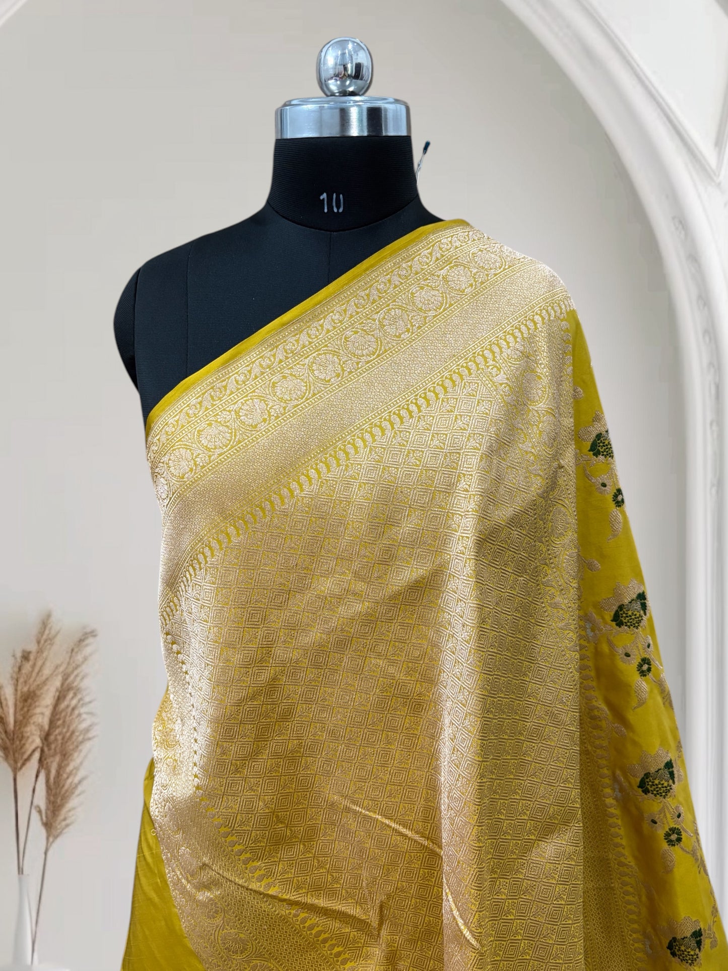 Yellow Multi Colour Meena Pure Kataan Silk Banarasi Saree
