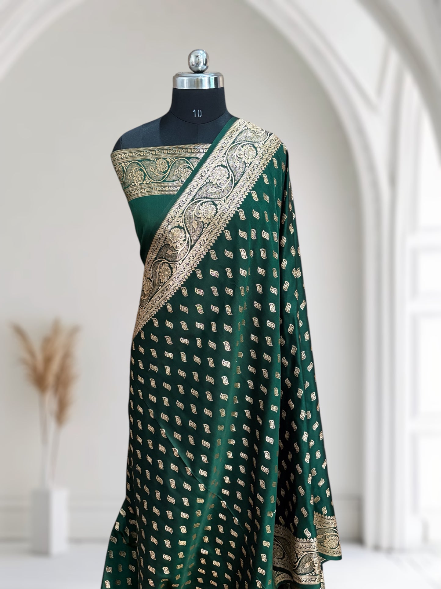 Green Satin Kataan Silk Saree