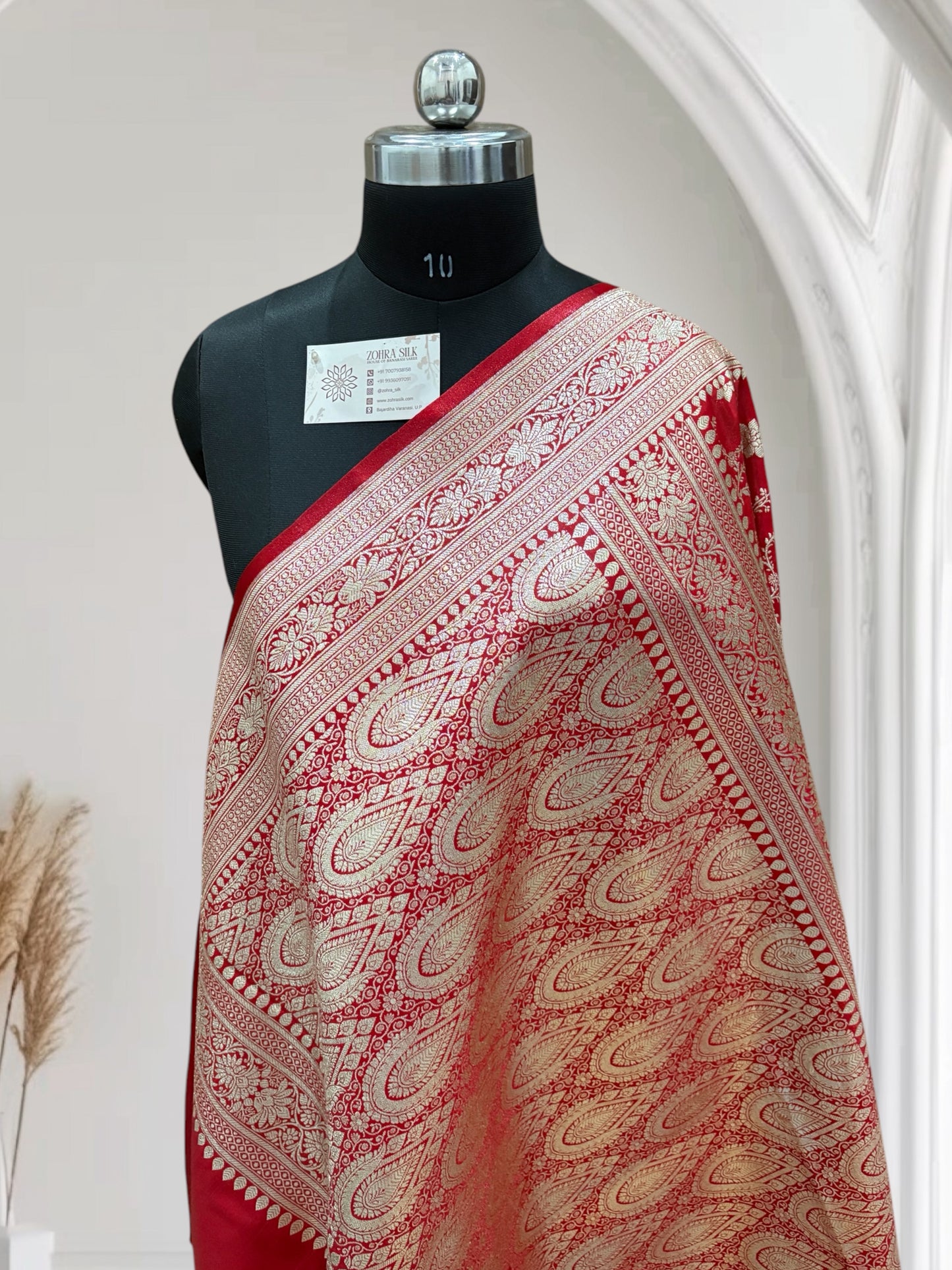 Red Jaal Pttern Satin Silk Saree