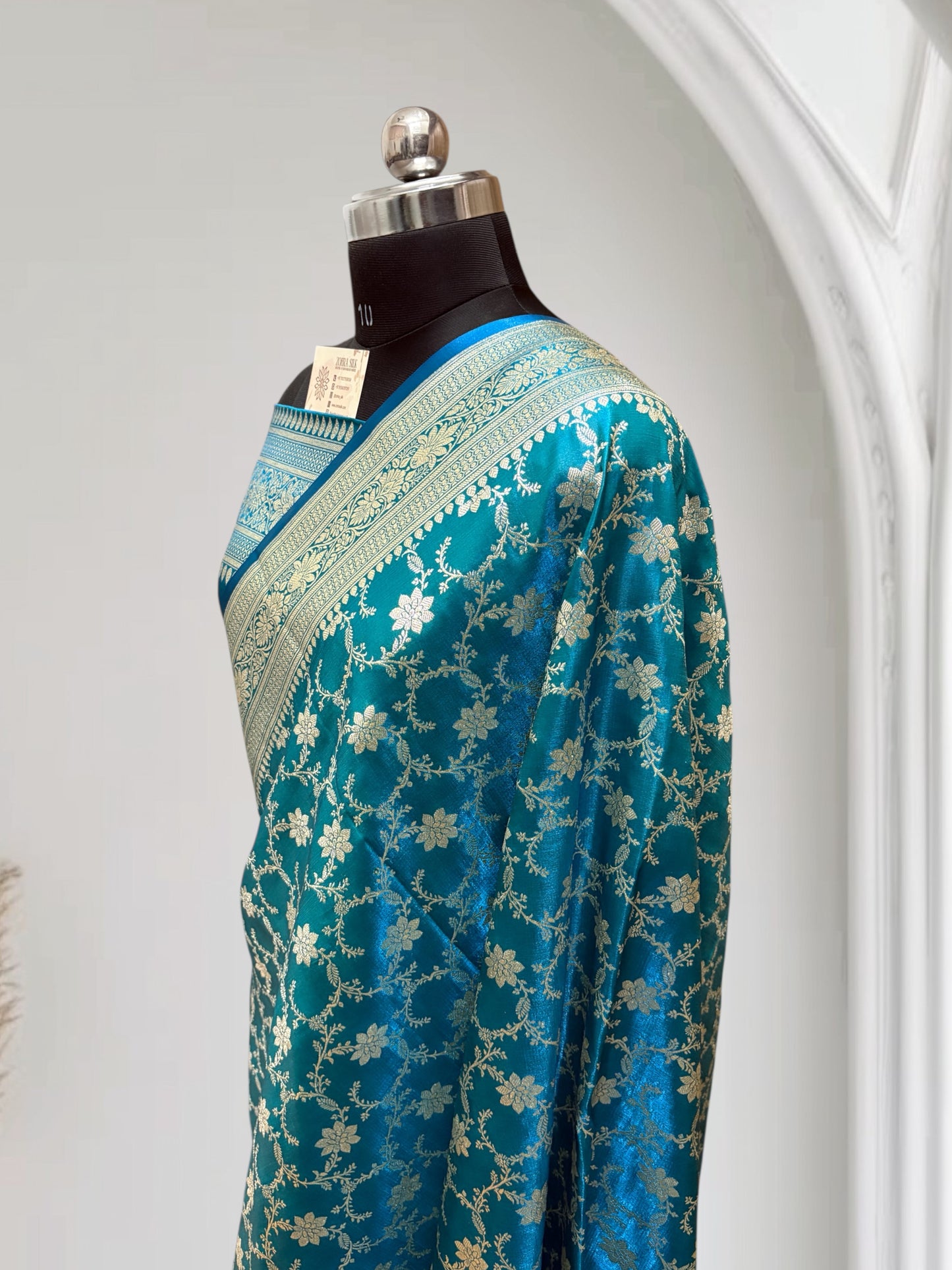 Satin Silk Banarasi Saree in Firoza
