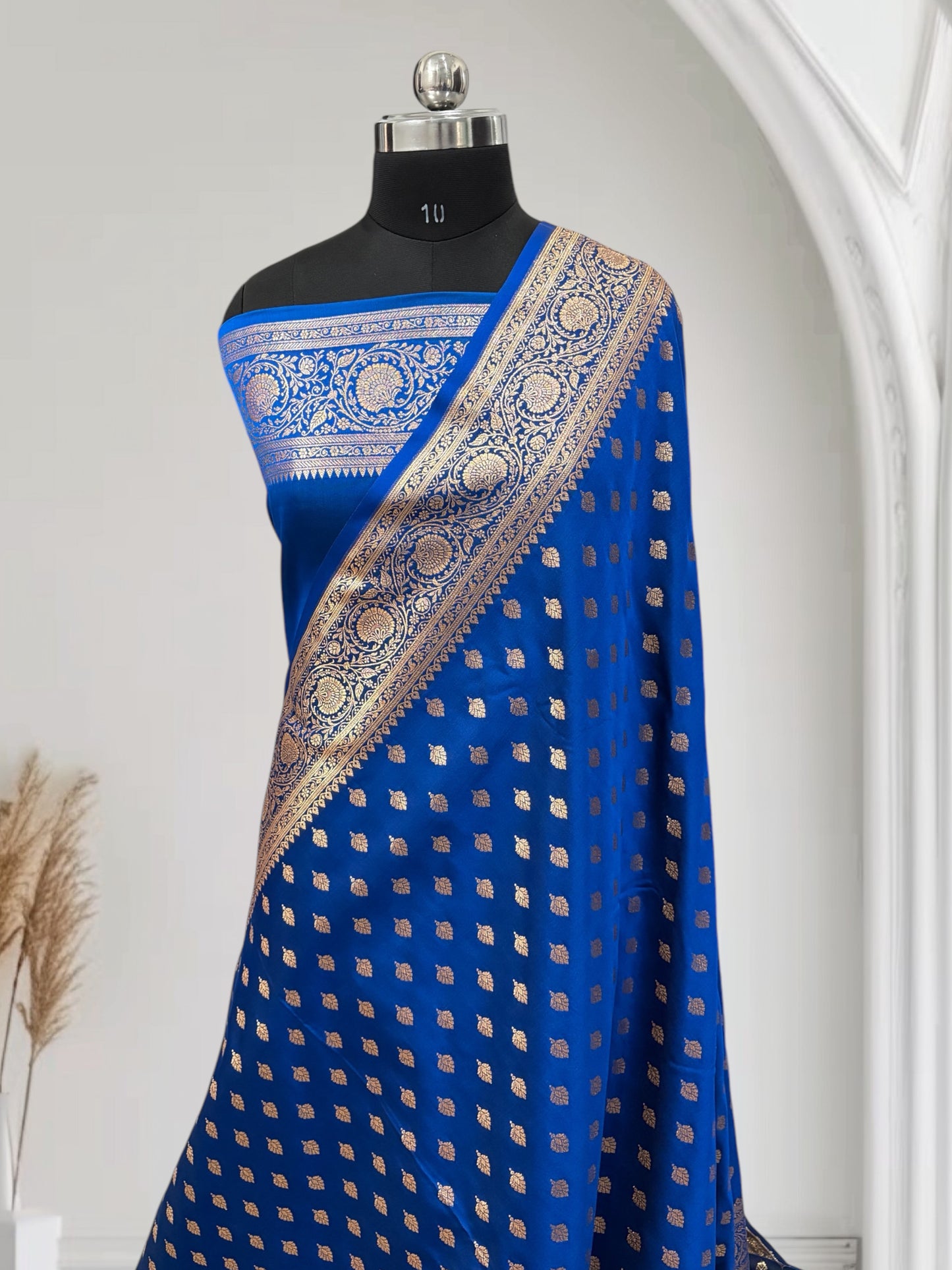 Royal Blue Buti Satin Kataan Silk Saree