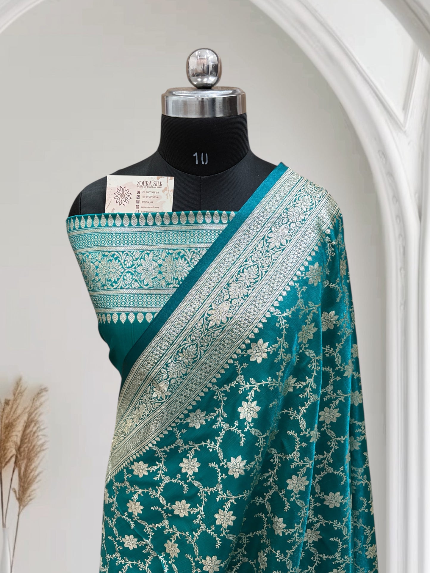 Satin Silk Banarasi Saree in Firoza