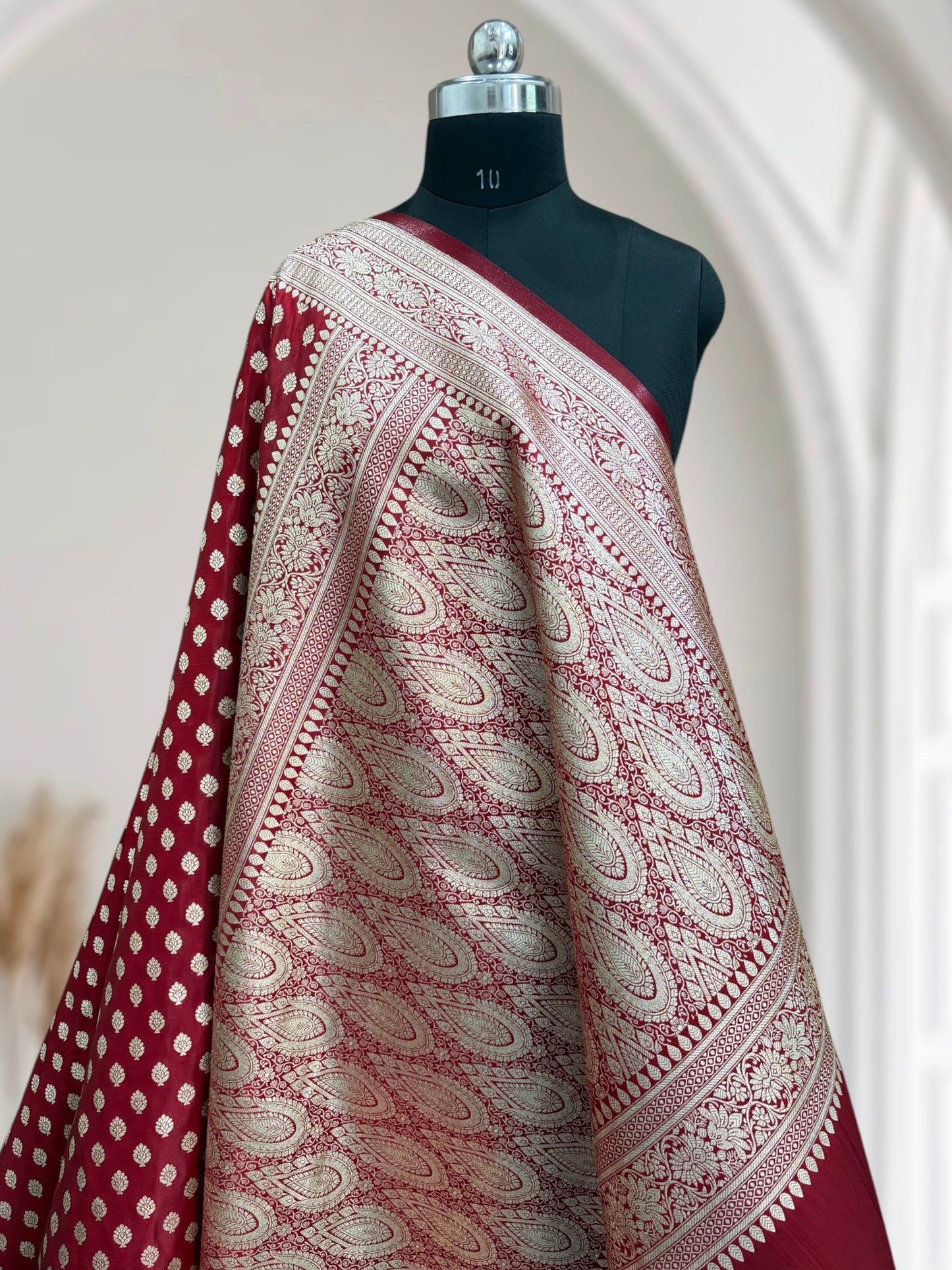 Maroon Buti Satin Silk Banarasi Saree