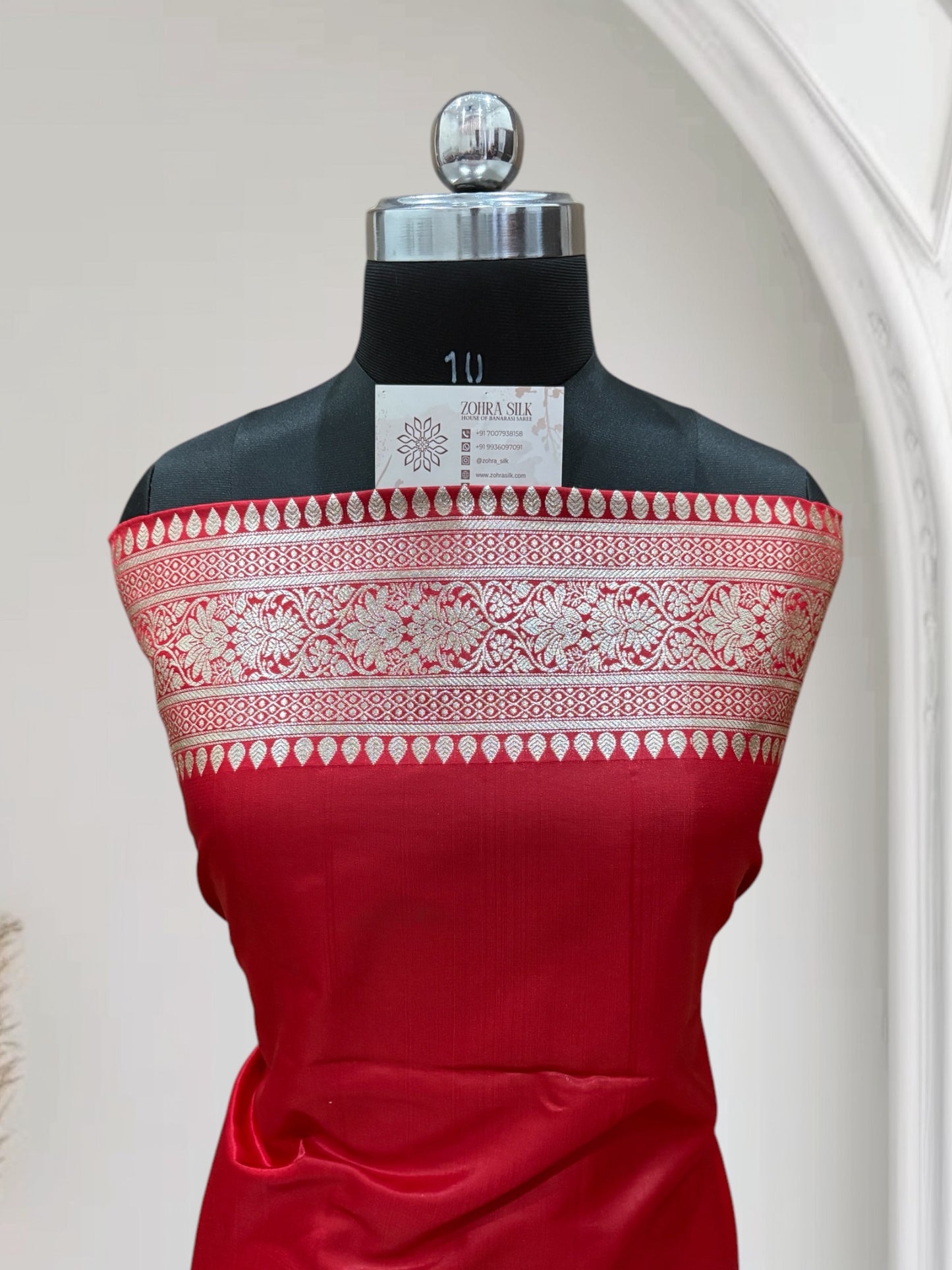 Red Jaal Pttern Satin Silk Saree