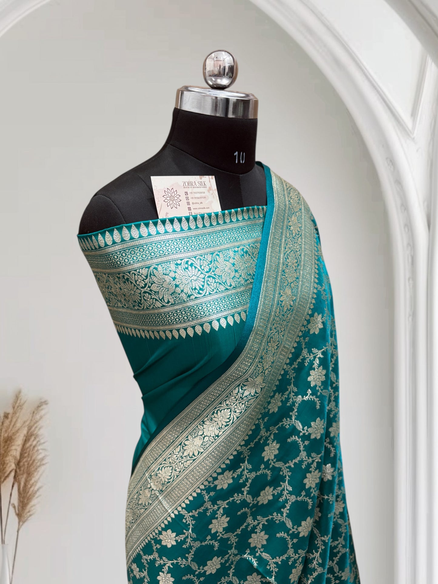Satin Silk Banarasi Saree in Firoza