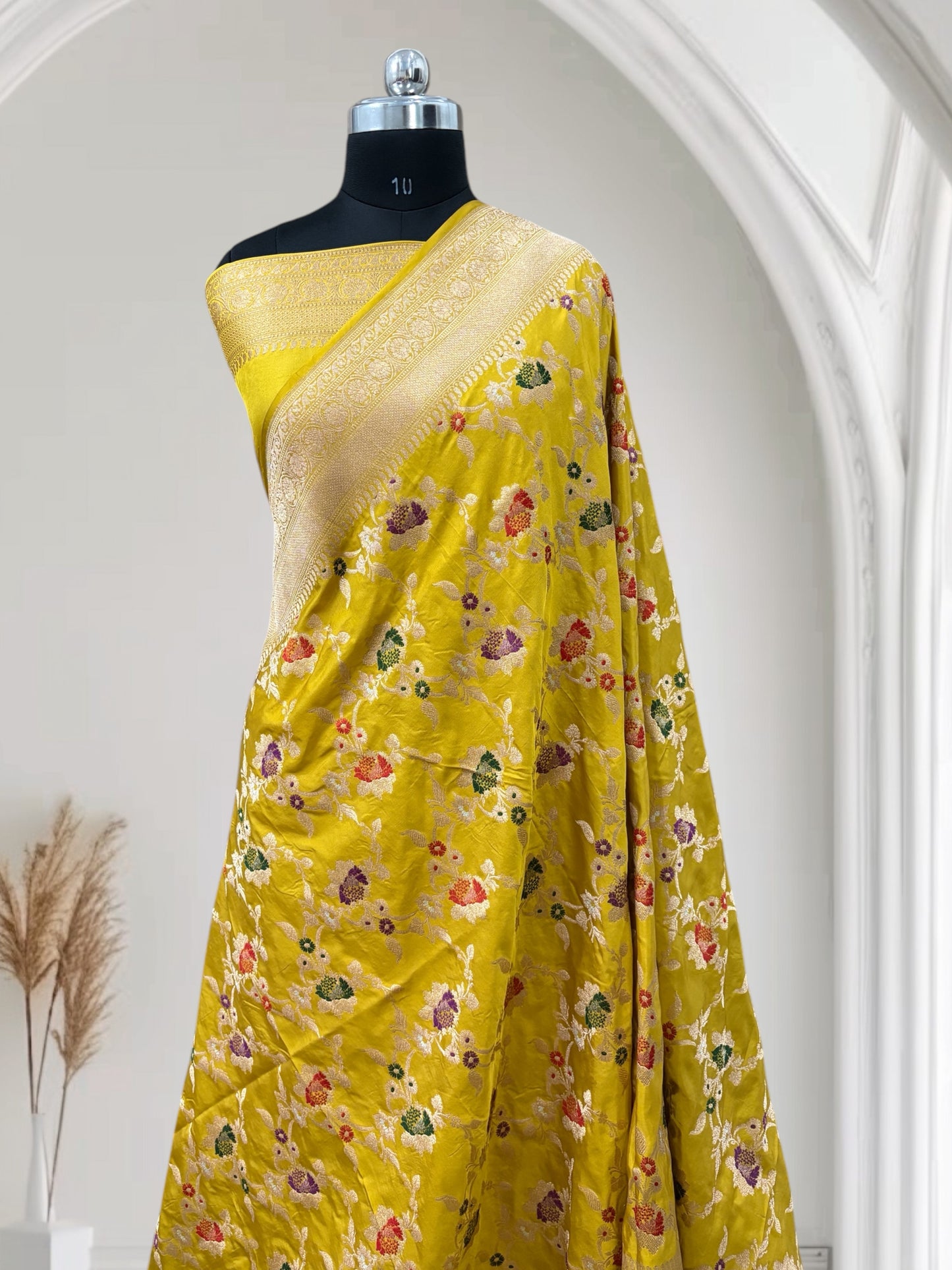 Yellow Multi Colour Meena Pure Kataan Silk Banarasi Saree