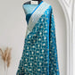 Blue-Green Jaal Pattern Satin Silk