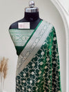 Dark Green With Shaded Jaal Pattern Satin Silk Saree