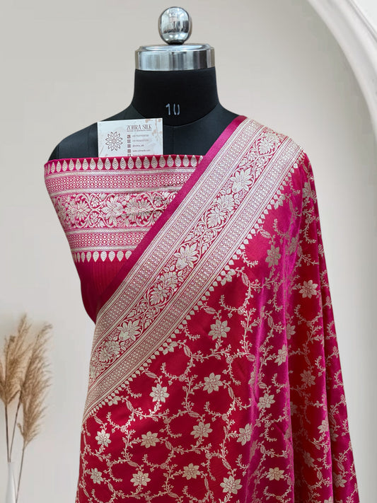 Dual Tone Jaal Pattern Satin Silk Saree