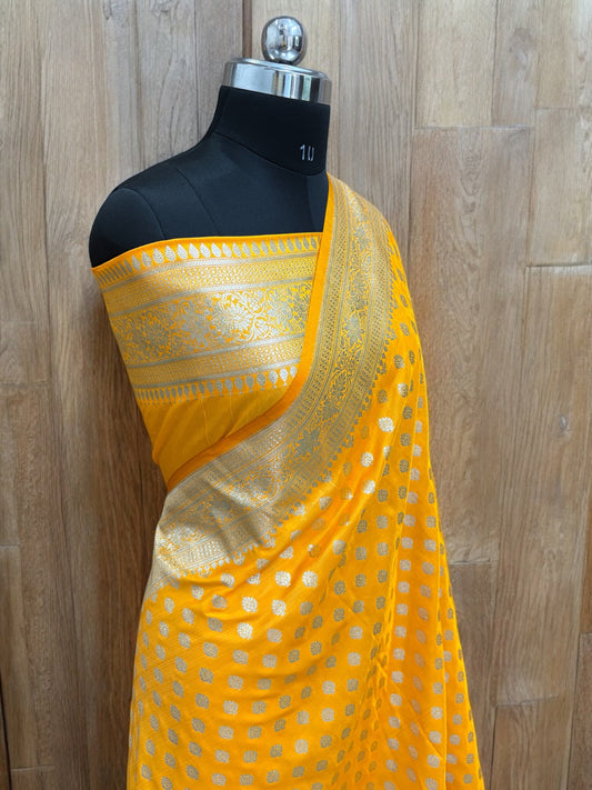Yellow Buti Satin Silk Saree