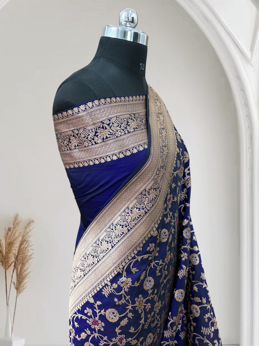 Blue Unique Jaal Pure Kataan Silk Banarasi Saree