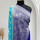 Royal Blue & Blue-Green Chiffon Pure Georgette Banarasi Saree