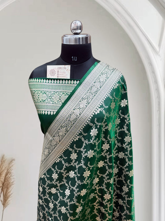 Satin Silk Banarasi Saree in Dark Green