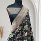 Dark Green Pure Kataan Silk Banarasi Saree with Floral Meena Jaal