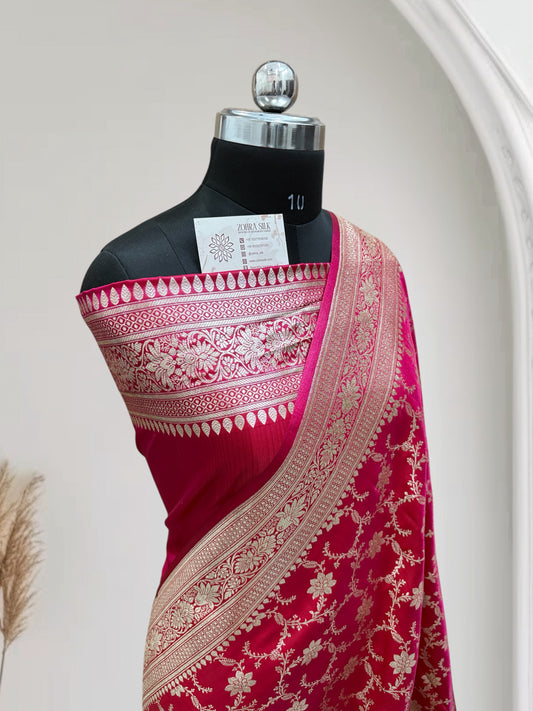 Satin Silk Banarasi Saree in Rani with Red Shaded